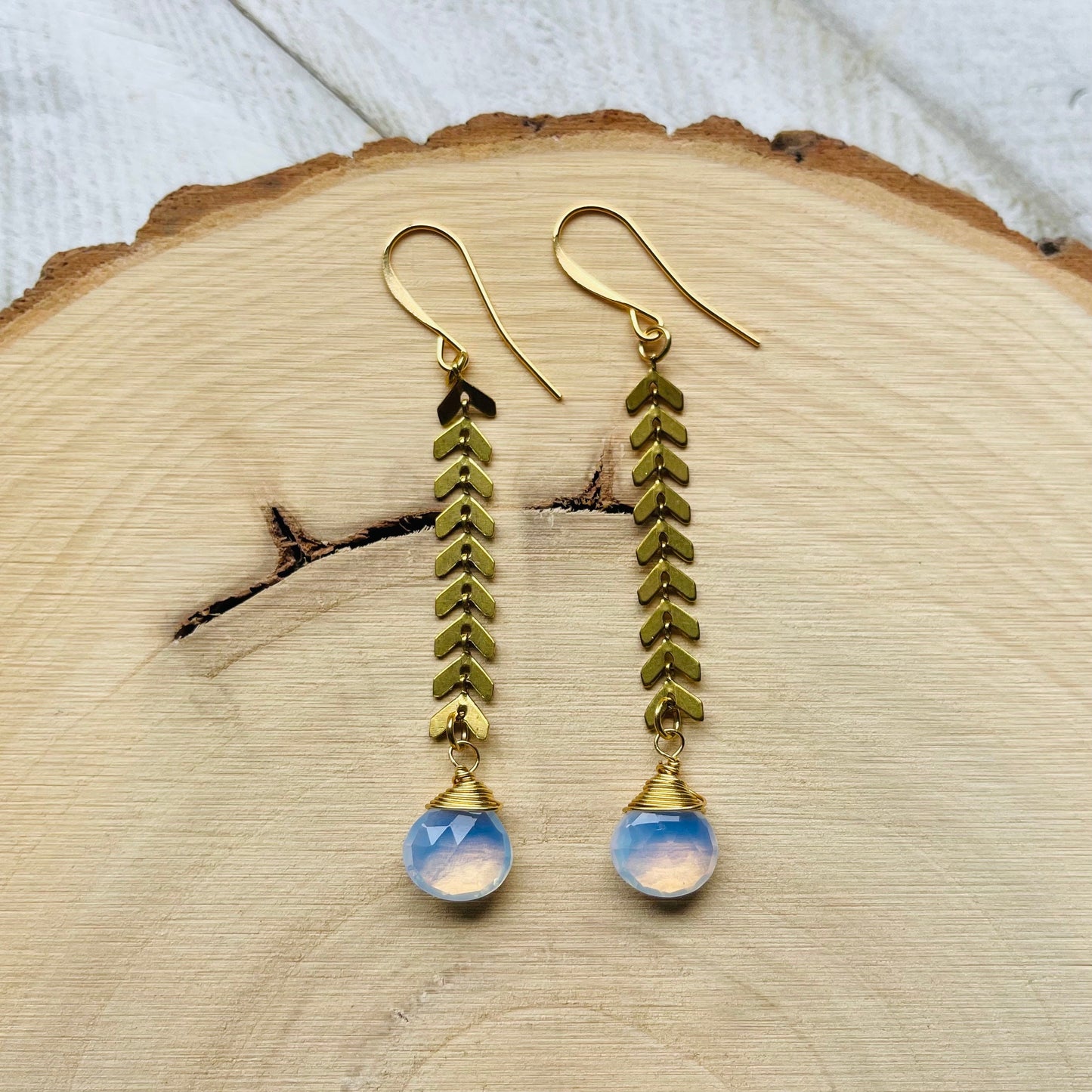 Opalite Earrings, Brass Dangle Earrings, Boho Earrings for Women, Mom Birthday Gift from Daughter, Mothers Day Gift from Daughter