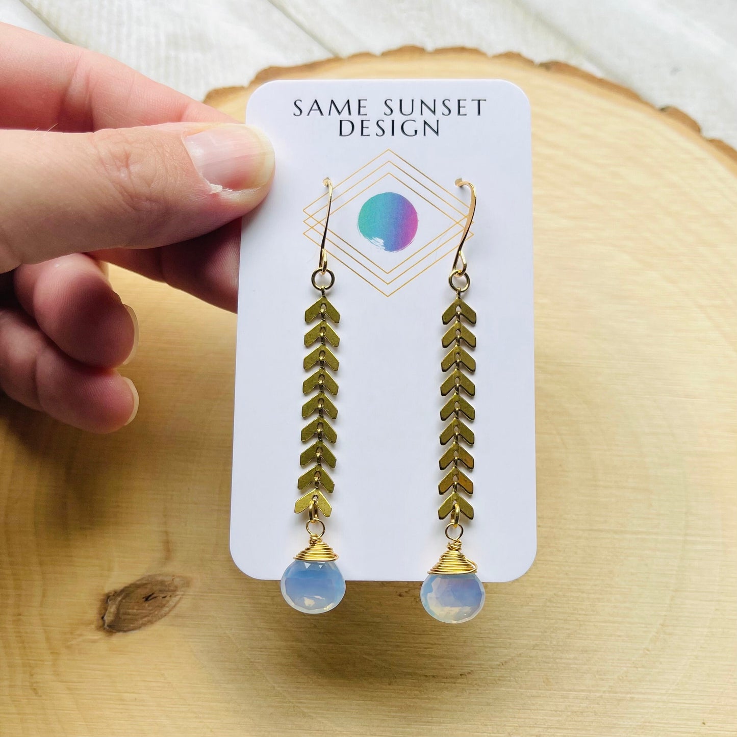 Opalite Earrings, Brass Dangle Earrings, Boho Earrings for Women, Mom Birthday Gift from Daughter, Mothers Day Gift from Daughter