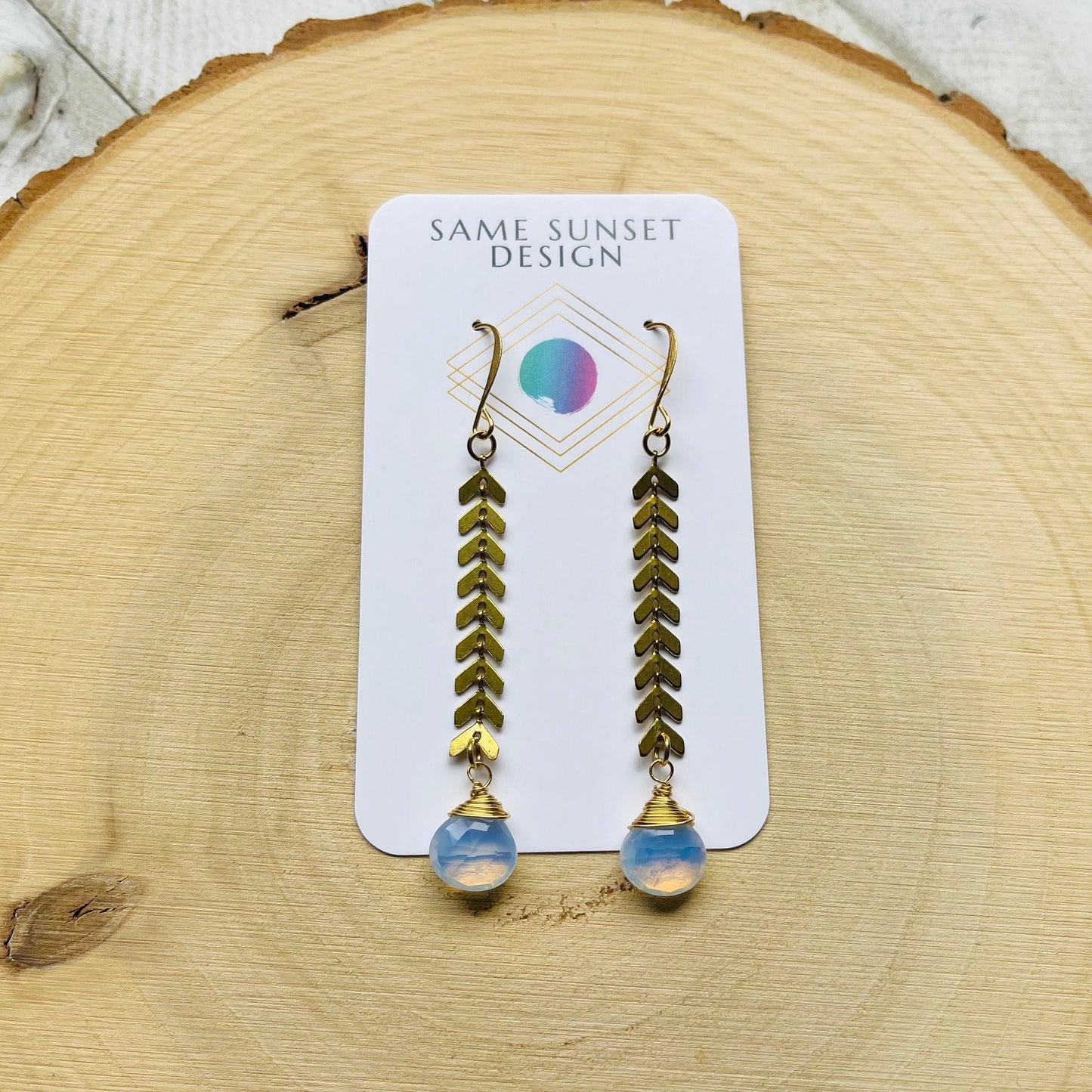 Opalite Earrings, Brass Dangle Earrings, Boho Earrings for Women, Mom Birthday Gift from Daughter, Mothers Day Gift from Daughter