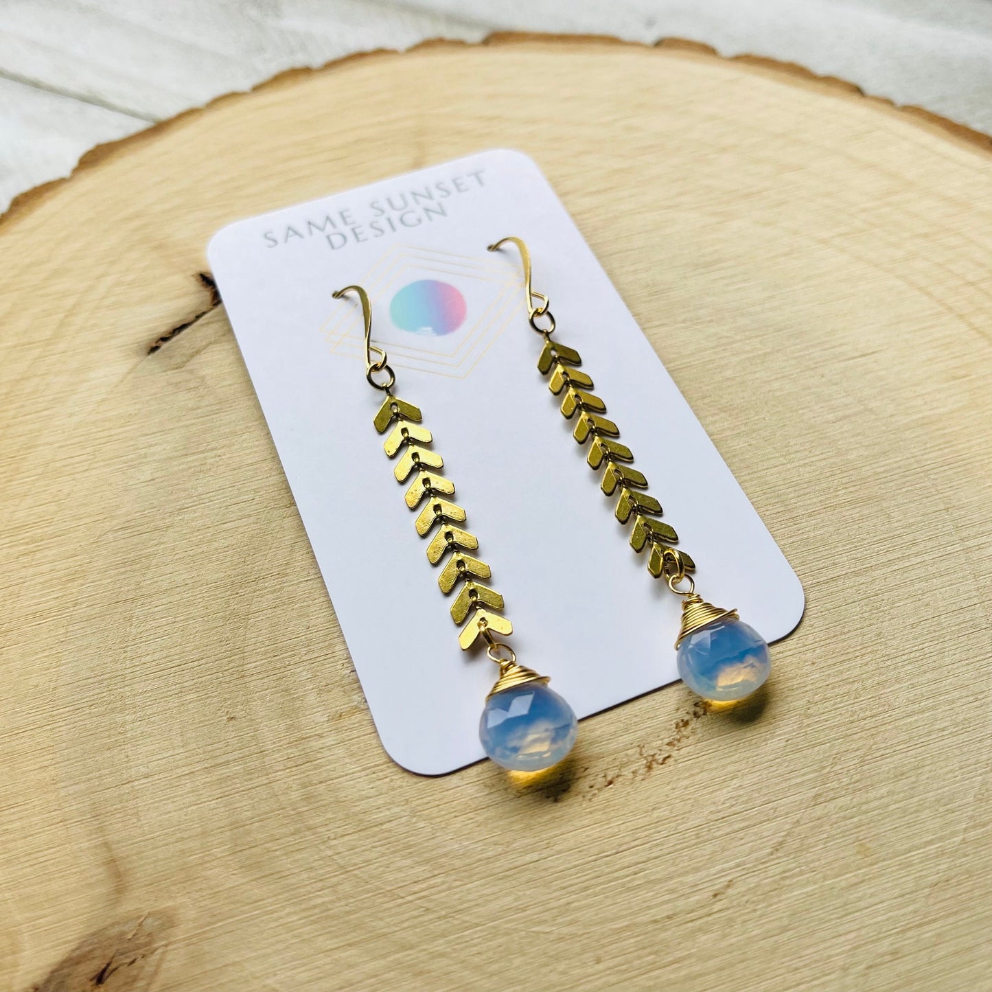 Opalite Earrings, Brass Dangle Earrings, Boho Earrings for Women, Mom Birthday Gift from Daughter, Mothers Day Gift from Daughter
