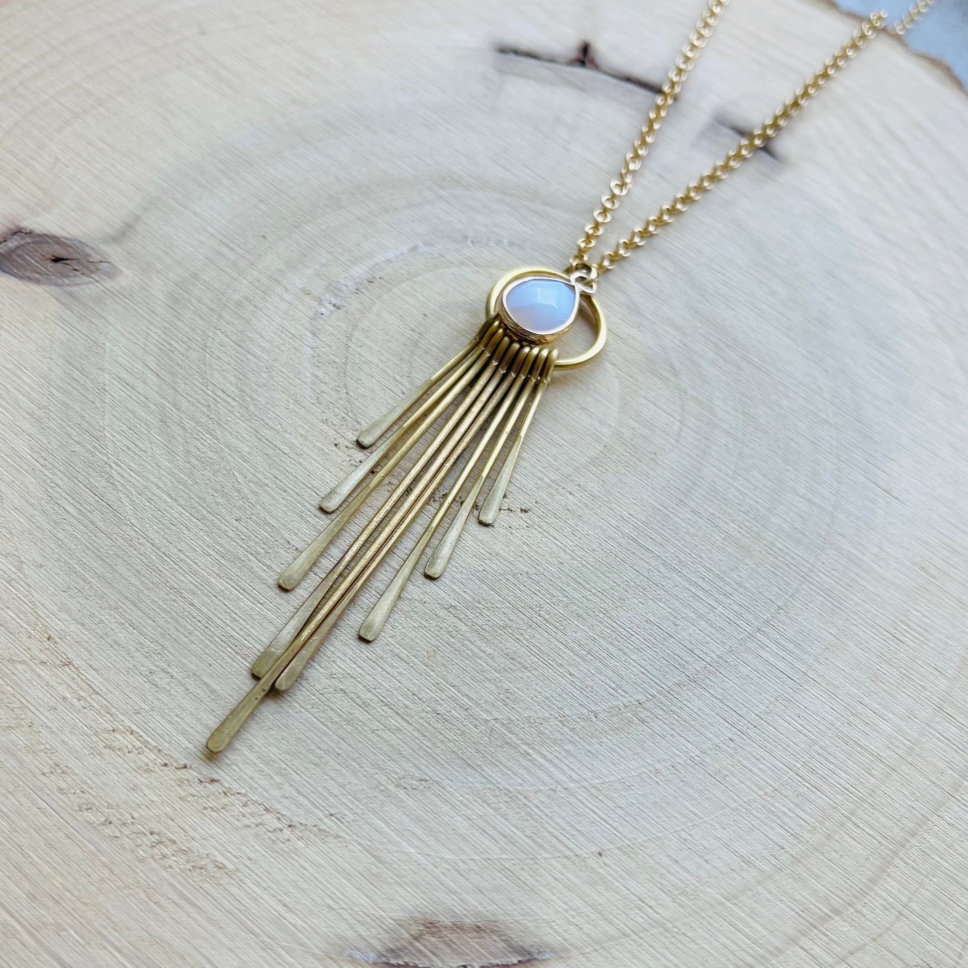 Opalite Necklace, Fringe Necklace Gold, Western Boho Jewelry, Modern Chic Jewelry, Mothers Day Gift from Daughter, Sweet 16 Gift for Niece