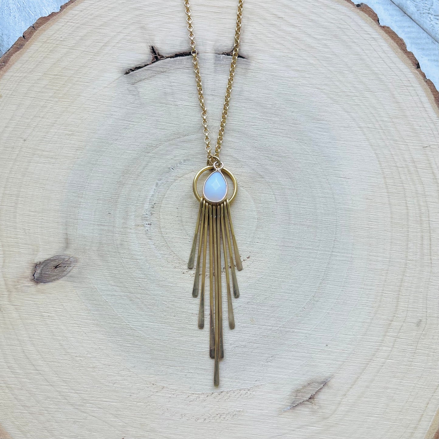 Opalite Necklace, Fringe Necklace Gold, Western Boho Jewelry, Modern Chic Jewelry, Mothers Day Gift from Daughter, Sweet 16 Gift for Niece