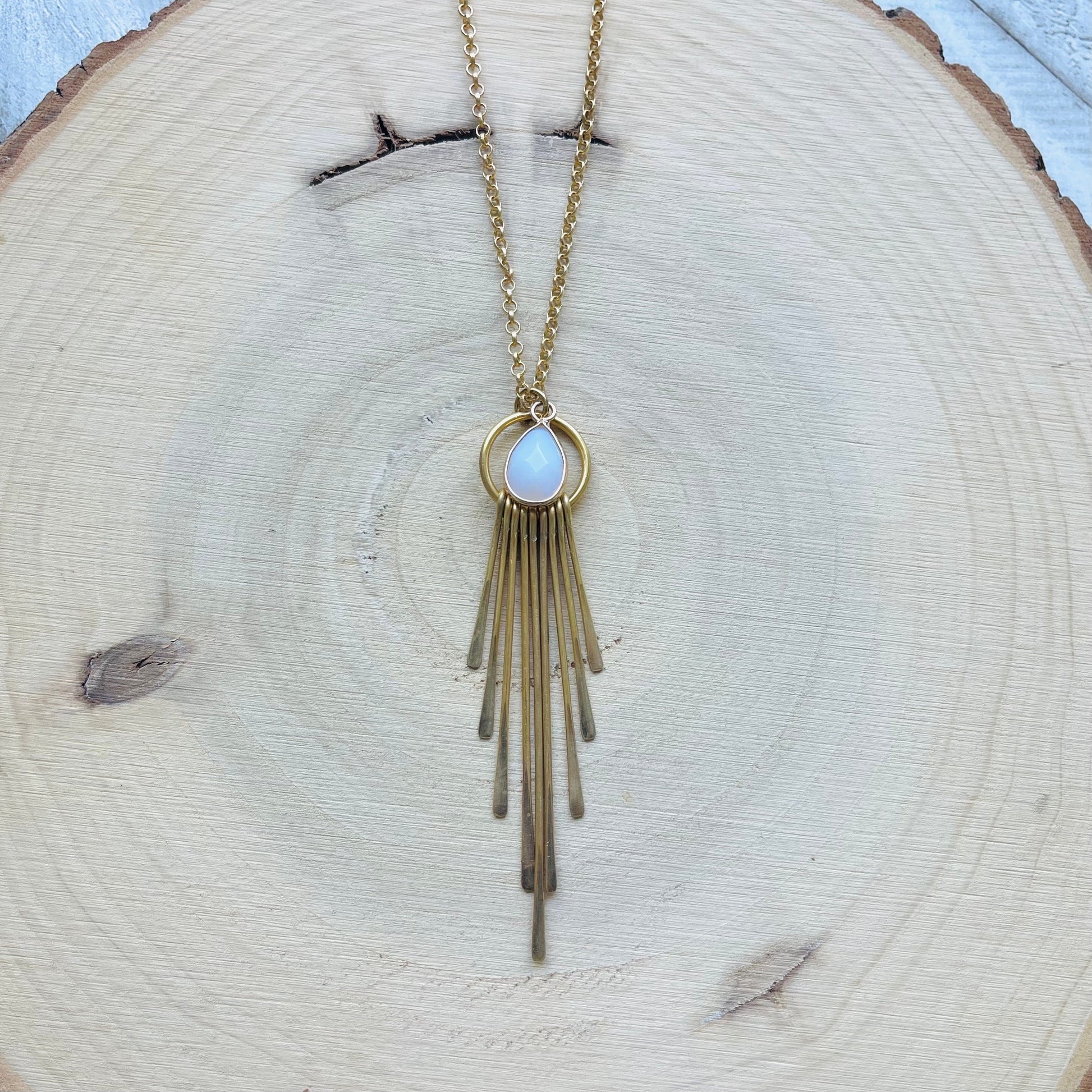 Opalite Necklace, Fringe Necklace Gold, Western Boho Jewelry, Modern Chic Jewelry, Mothers Day Gift from Daughter, Sweet 16 Gift for Niece