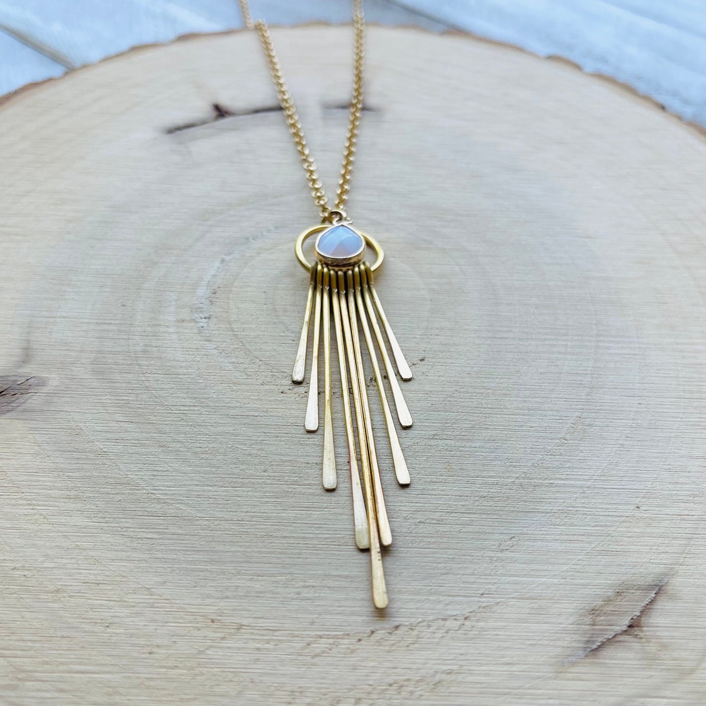 Opalite Necklace, Fringe Necklace Gold, Western Boho Jewelry, Modern Chic Jewelry, Mothers Day Gift from Daughter, Sweet 16 Gift for Niece