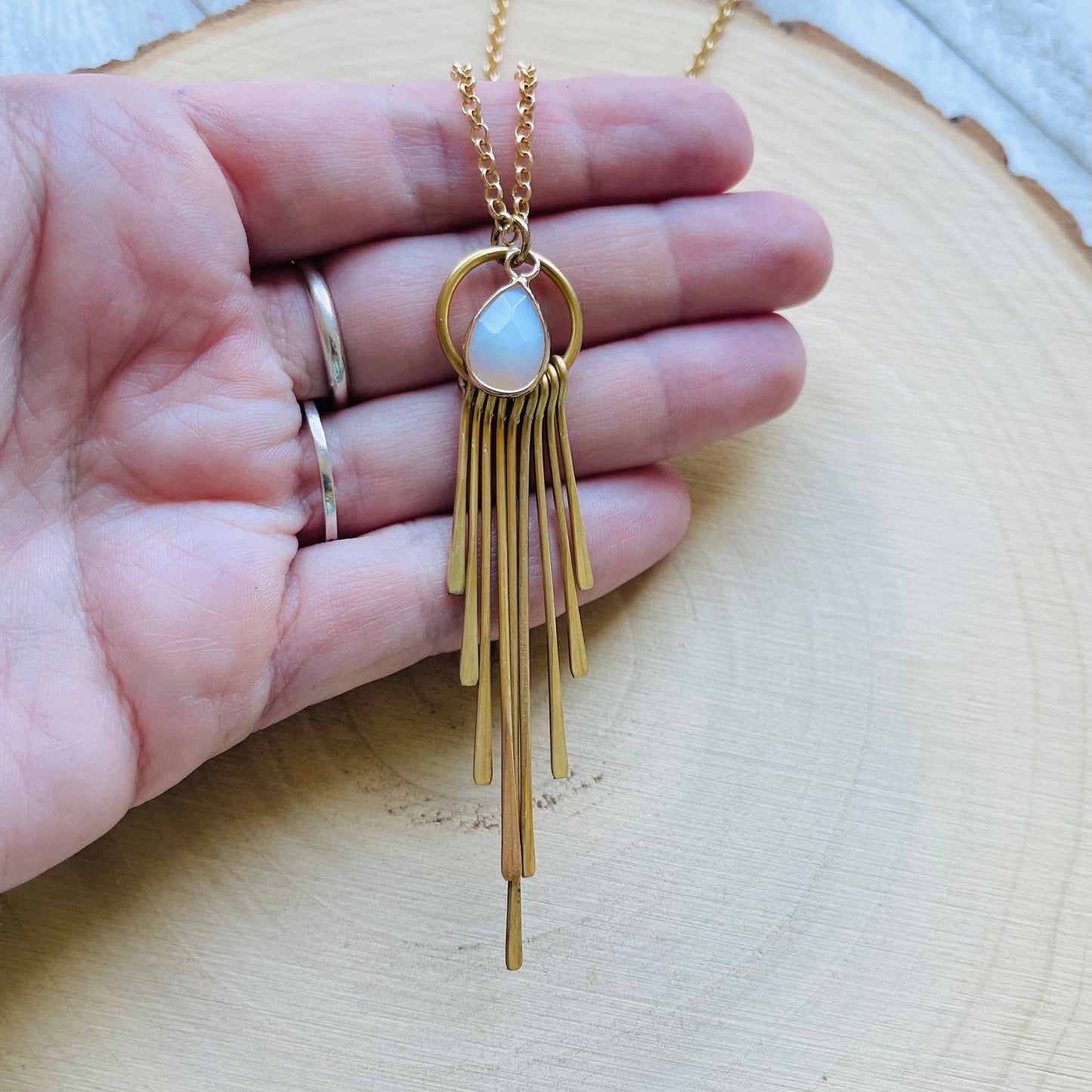 Opalite Necklace, Fringe Necklace Gold, Western Boho Jewelry, Modern Chic Jewelry, Mothers Day Gift from Daughter, Sweet 16 Gift for Niece