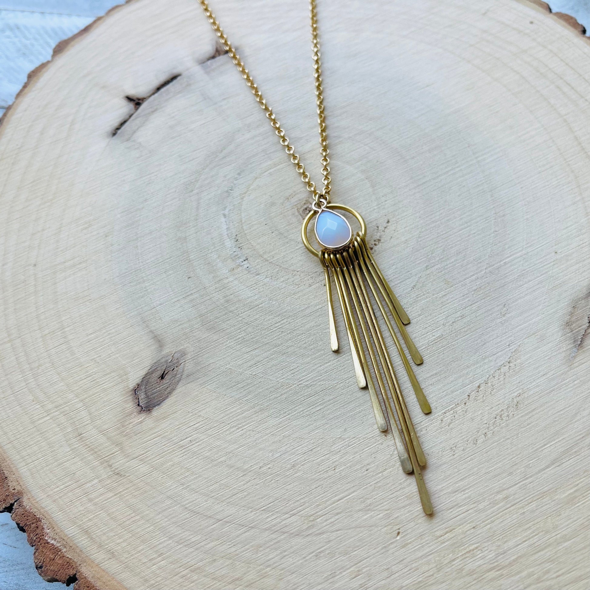 Opalite Necklace, Fringe Necklace Gold, Western Boho Jewelry, Modern Chic Jewelry, Mothers Day Gift from Daughter, Sweet 16 Gift for Niece