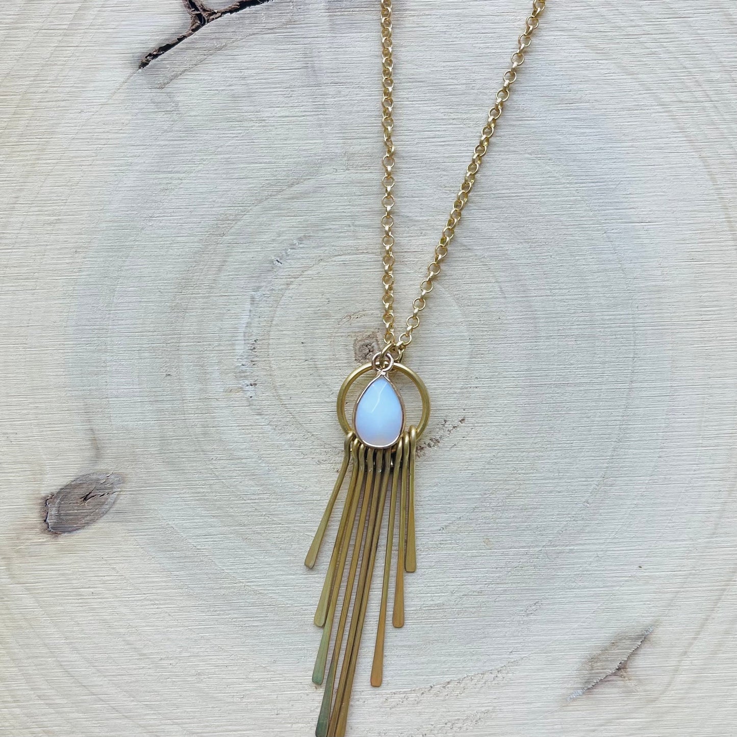 Opalite Necklace, Fringe Necklace Gold, Western Boho Jewelry, Modern Chic Jewelry, Mothers Day Gift from Daughter, Sweet 16 Gift for Niece