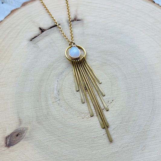 Opalite Necklace, Fringe Necklace Gold, Western Boho Jewelry, Modern Chic Jewelry, Mothers Day Gift from Daughter, Sweet 16 Gift for Niece