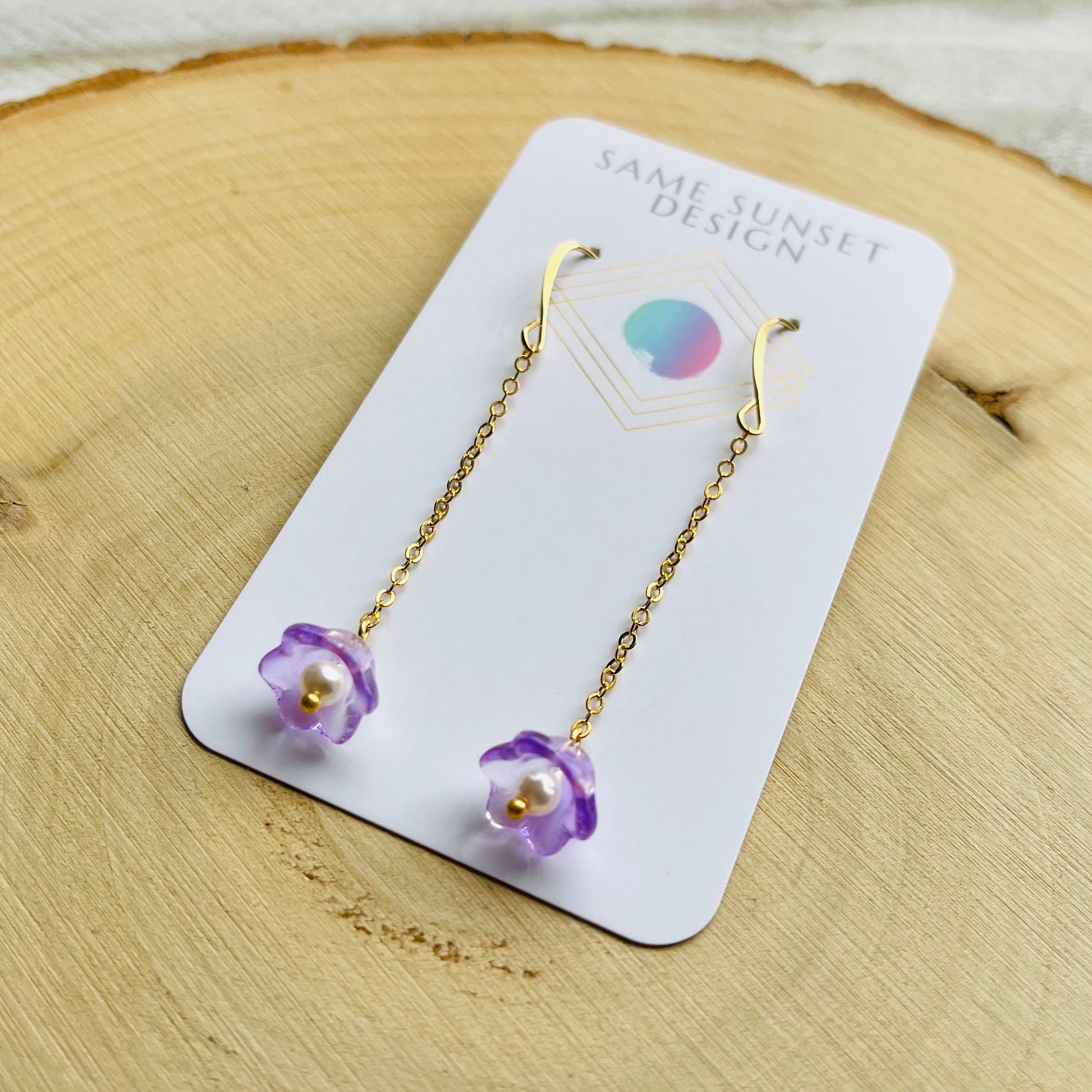 Glass Flower Earrings, Pearl Earrings, Fairycore Earrings, Cottagecore Earrings, Boho Earrings for Mom, Unique Birthday Gift for Best Friend