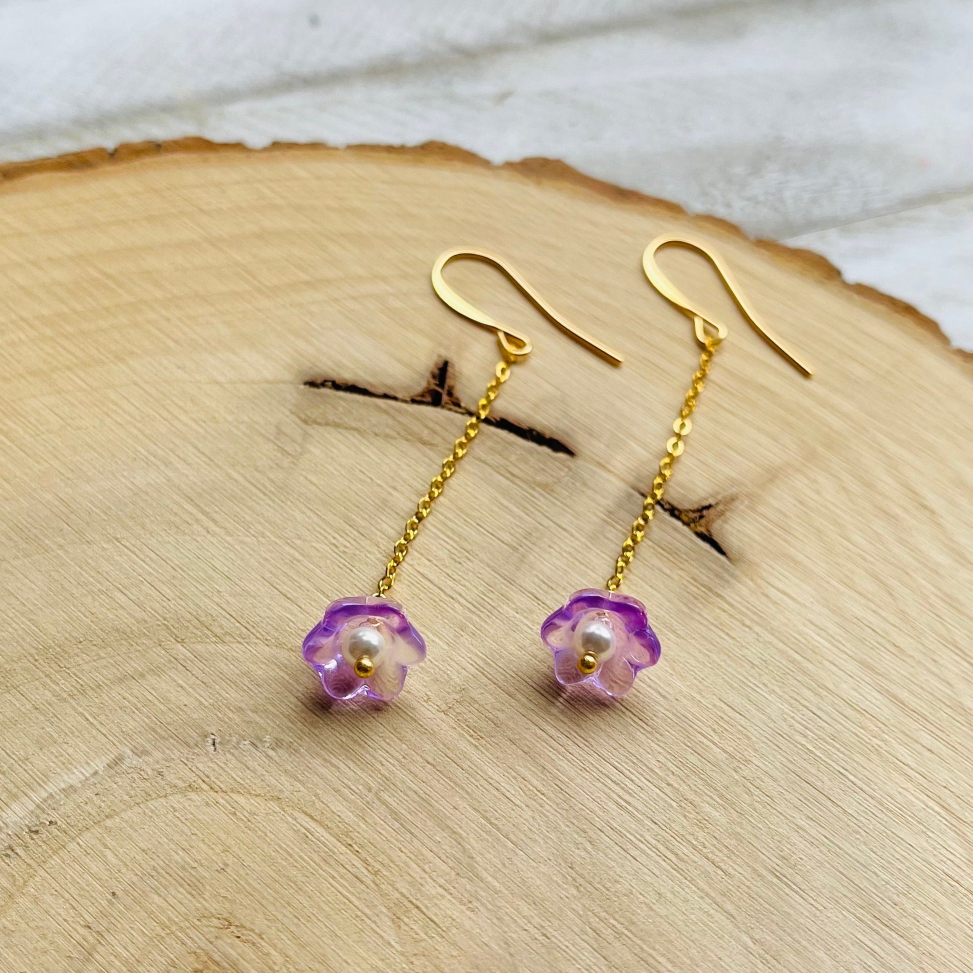 Glass Flower Earrings, Pearl Earrings, Fairycore Earrings, Cottagecore Earrings, Boho Earrings for Mom, Unique Birthday Gift for Best Friend