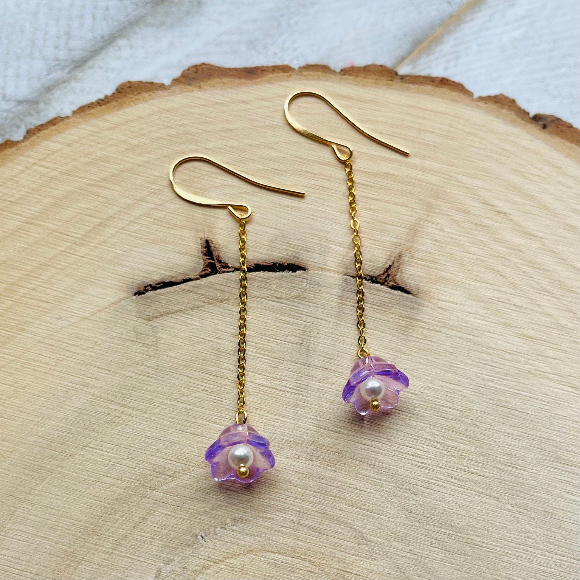 Glass Flower Earrings, Pearl Earrings, Fairycore Earrings, Cottagecore Earrings, Boho Earrings for Mom, Unique Birthday Gift for Best Friend