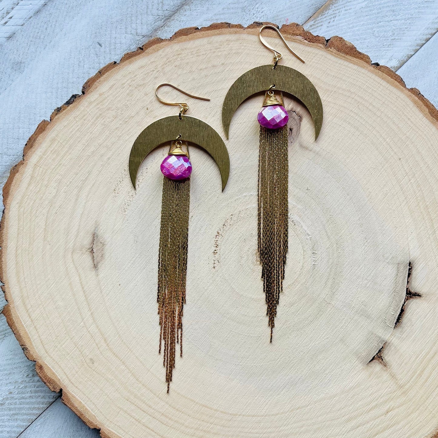 Moonstone Earrings Dangle, Fringe Earrings, Witchy Earrings, Wanderlust Jewelry, Stocking Stuffers for Mom Christmas Gifts for Girlfriend