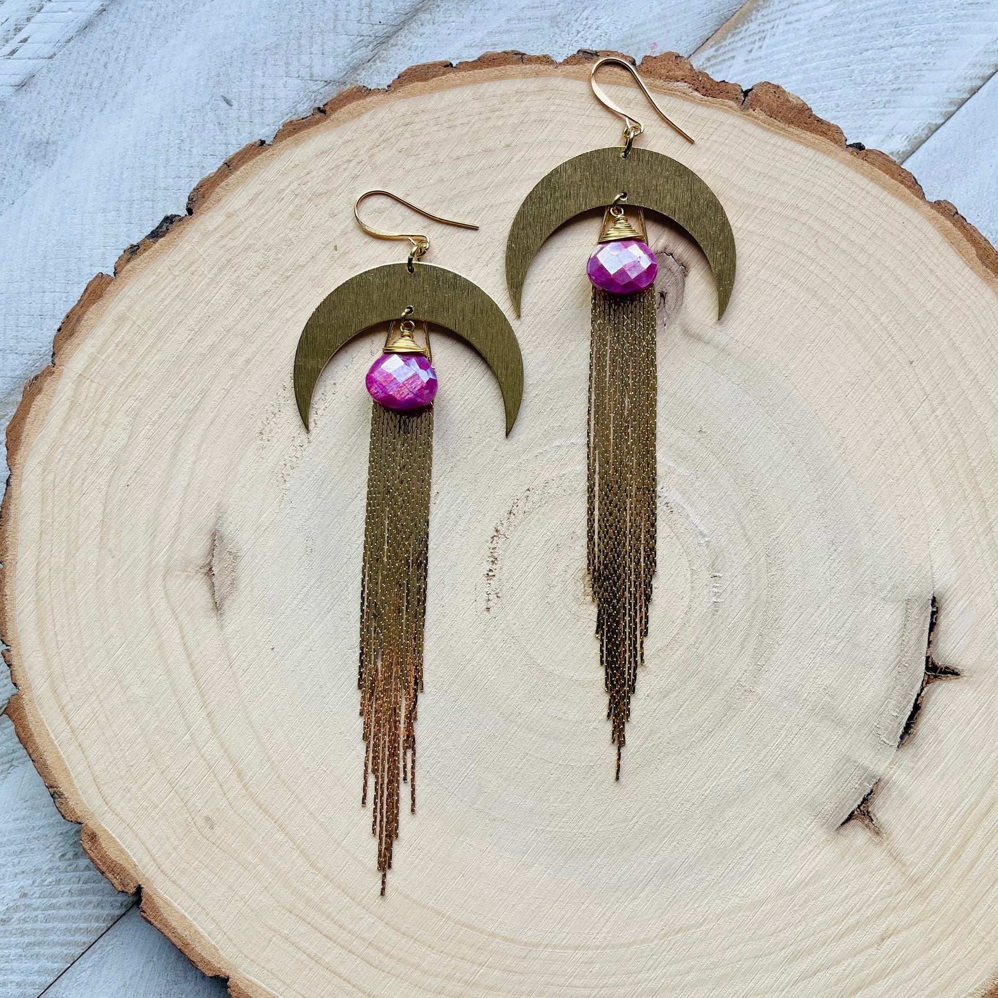 Moonstone Earrings Dangle, Fringe Earrings, Witchy Earrings, Wanderlust Jewelry, Stocking Stuffers for Mom Christmas Gifts for Girlfriend