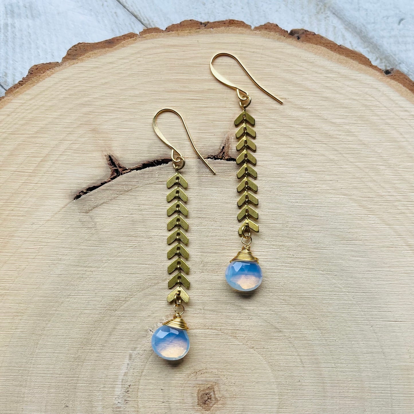 Opalite Earrings, Brass Dangle Earrings, Boho Earrings for Women, Mom Birthday Gift from Daughter, Mothers Day Gift from Daughter