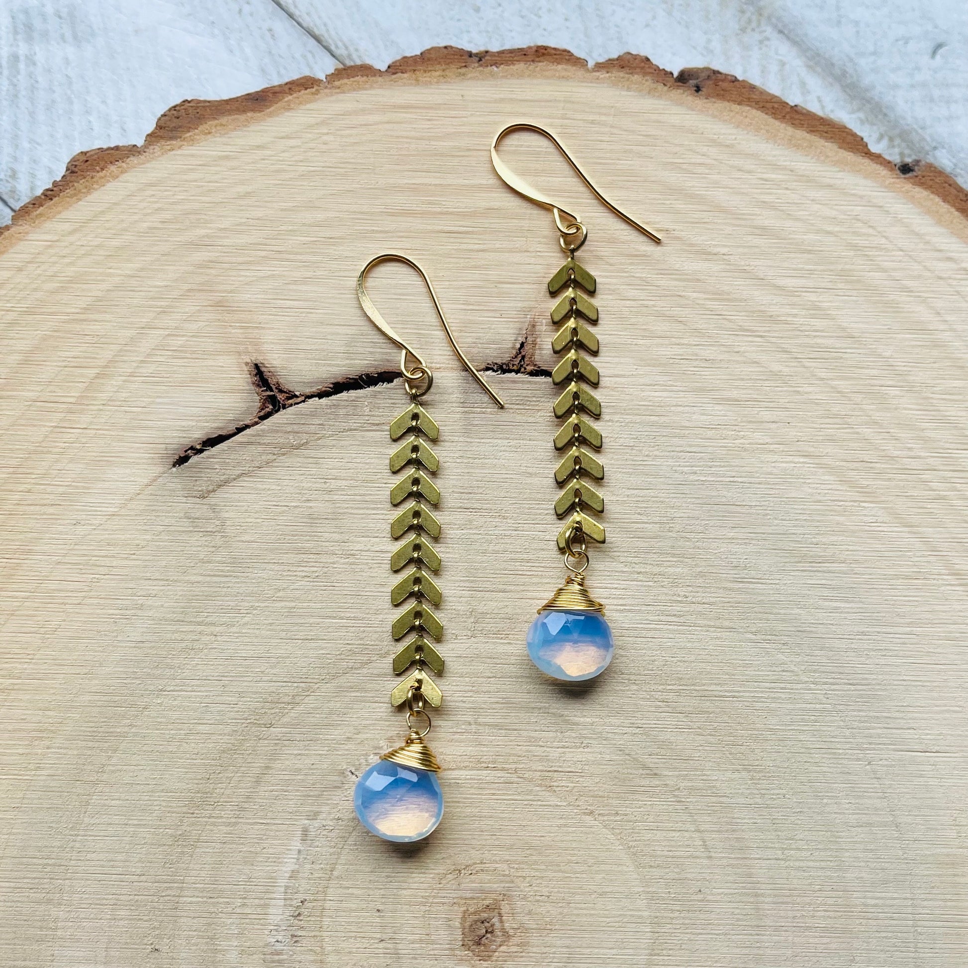 Opalite Earrings, Brass Dangle Earrings, Boho Earrings for Women, Mom Birthday Gift from Daughter, Mothers Day Gift from Daughter