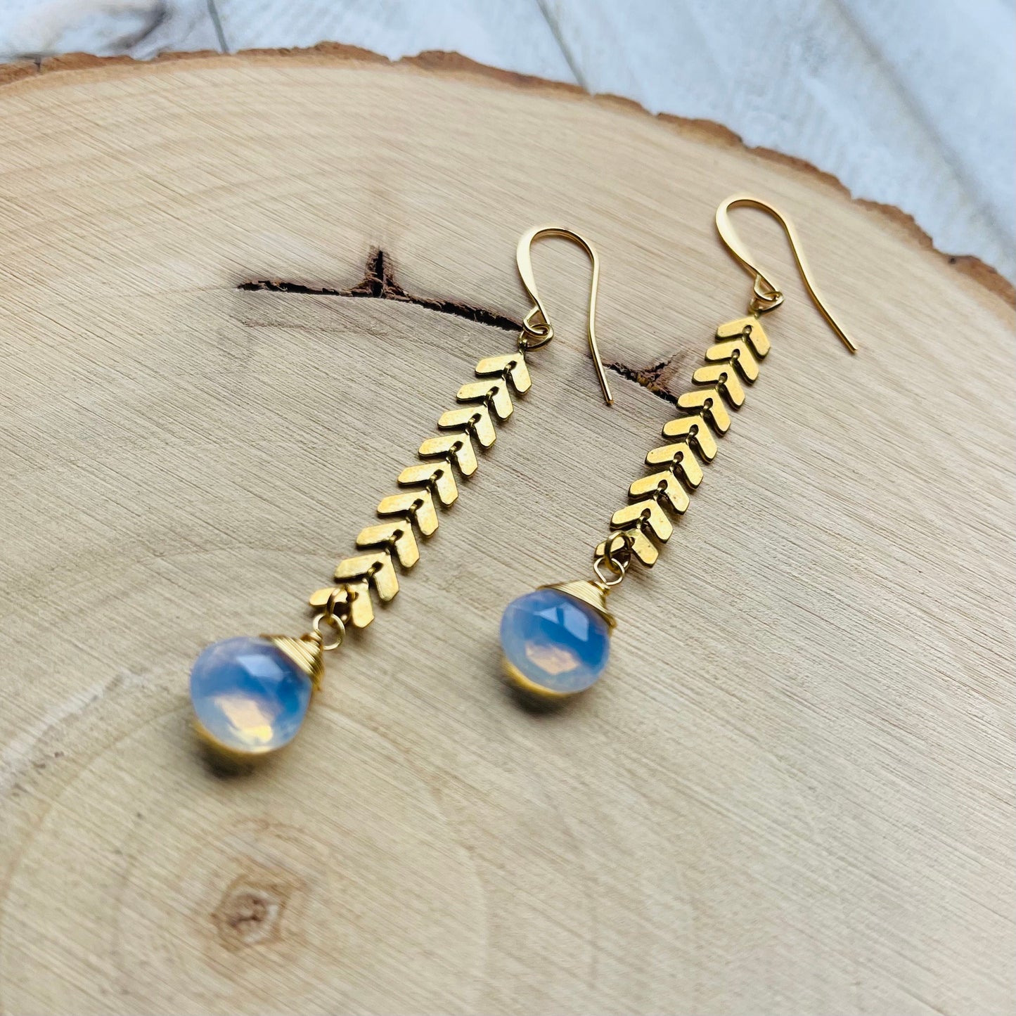 Opalite Earrings, Brass Dangle Earrings, Boho Earrings for Women, Mom Birthday Gift from Daughter, Mothers Day Gift from Daughter
