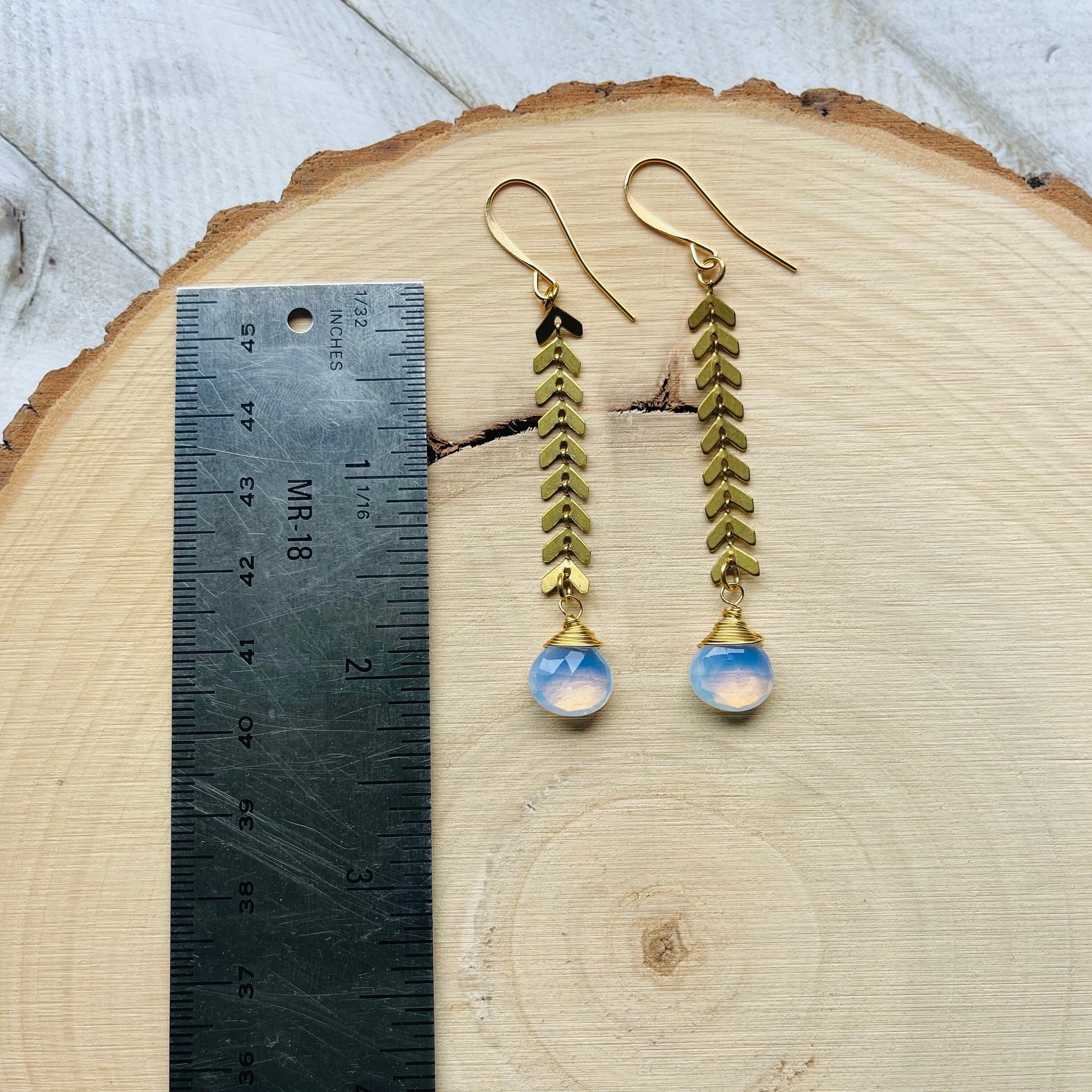 Opalite Earrings, Brass Dangle Earrings, Boho Earrings for Women, Mom Birthday Gift from Daughter, Mothers Day Gift from Daughter