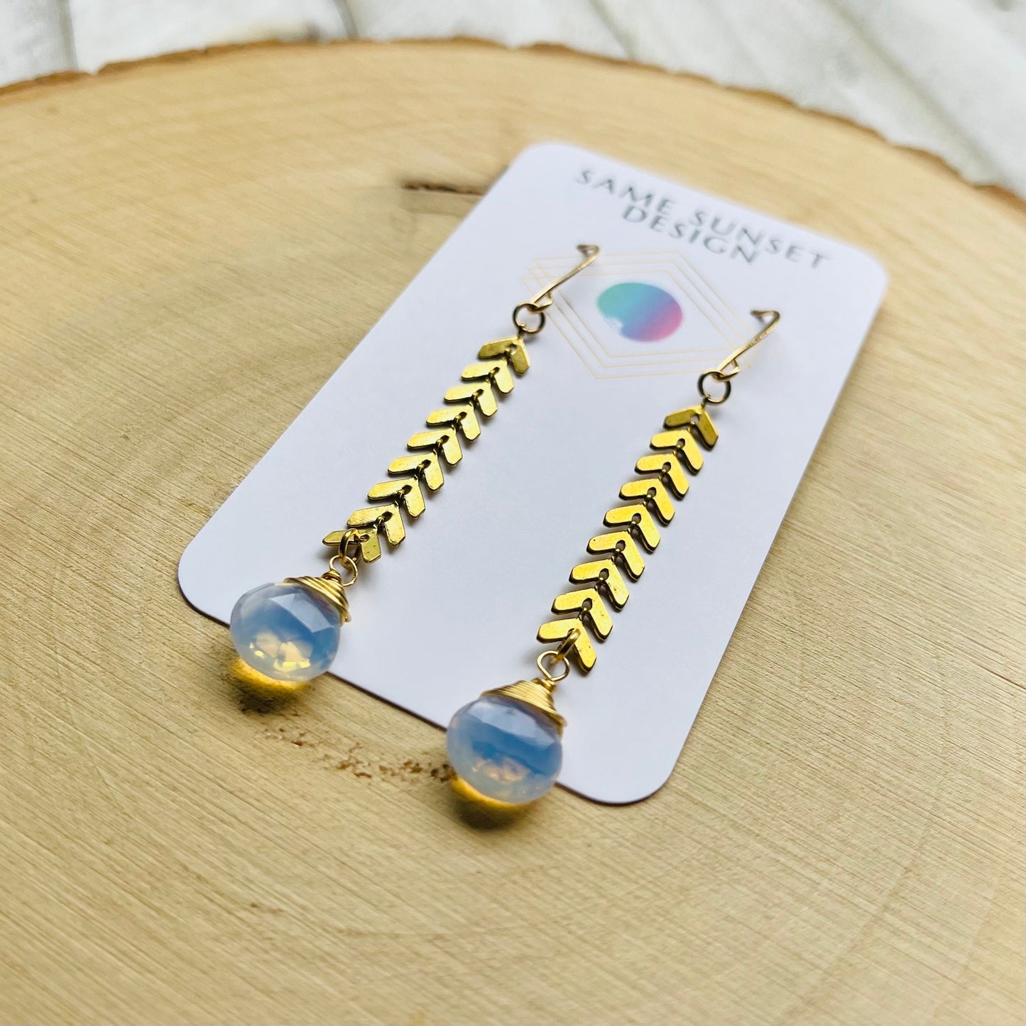 Opalite Earrings, Brass Dangle Earrings, Boho Earrings for Women, Mom Birthday Gift from Daughter, Mothers Day Gift from Daughter