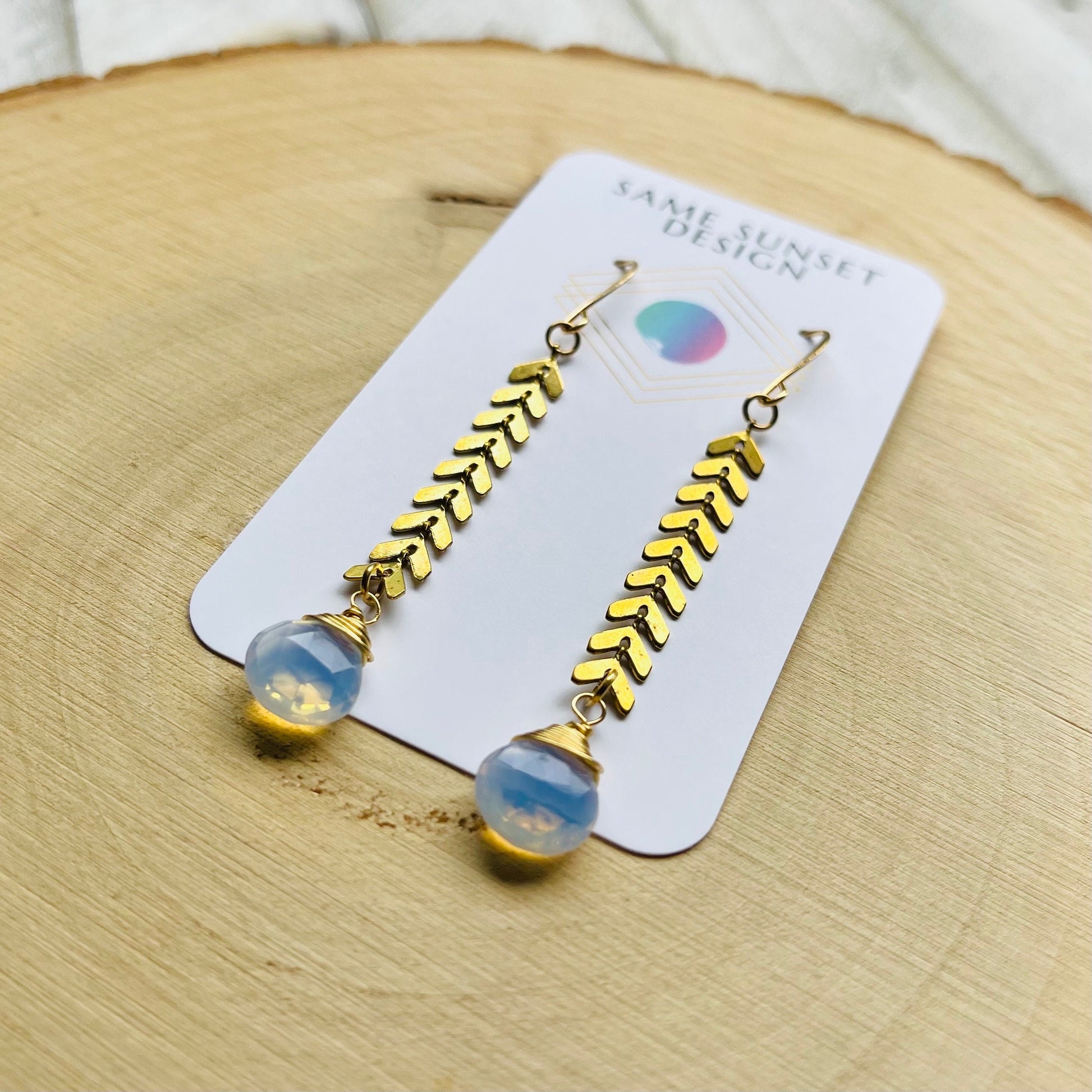 Opalite Earrings, Brass Dangle Earrings, Boho Earrings for Women, Mom Birthday Gift from Daughter, Mothers Day Gift from Daughter