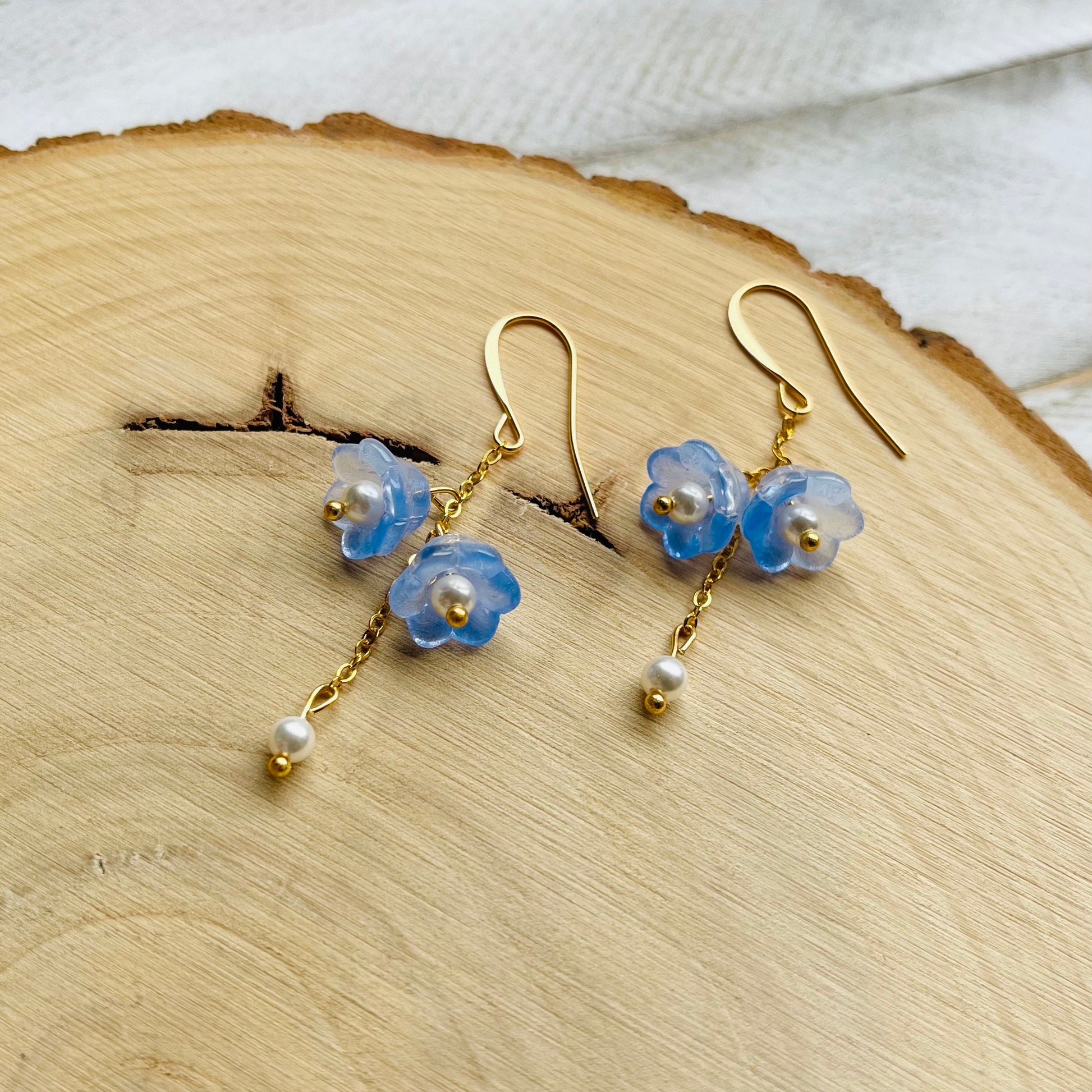 Glass Flower Earrings, Pearl Earrings, Fairycore Earrings, Earrings for Wedding Day, Cottagecore Jewelry, Unique Birthday Gift for Daughter