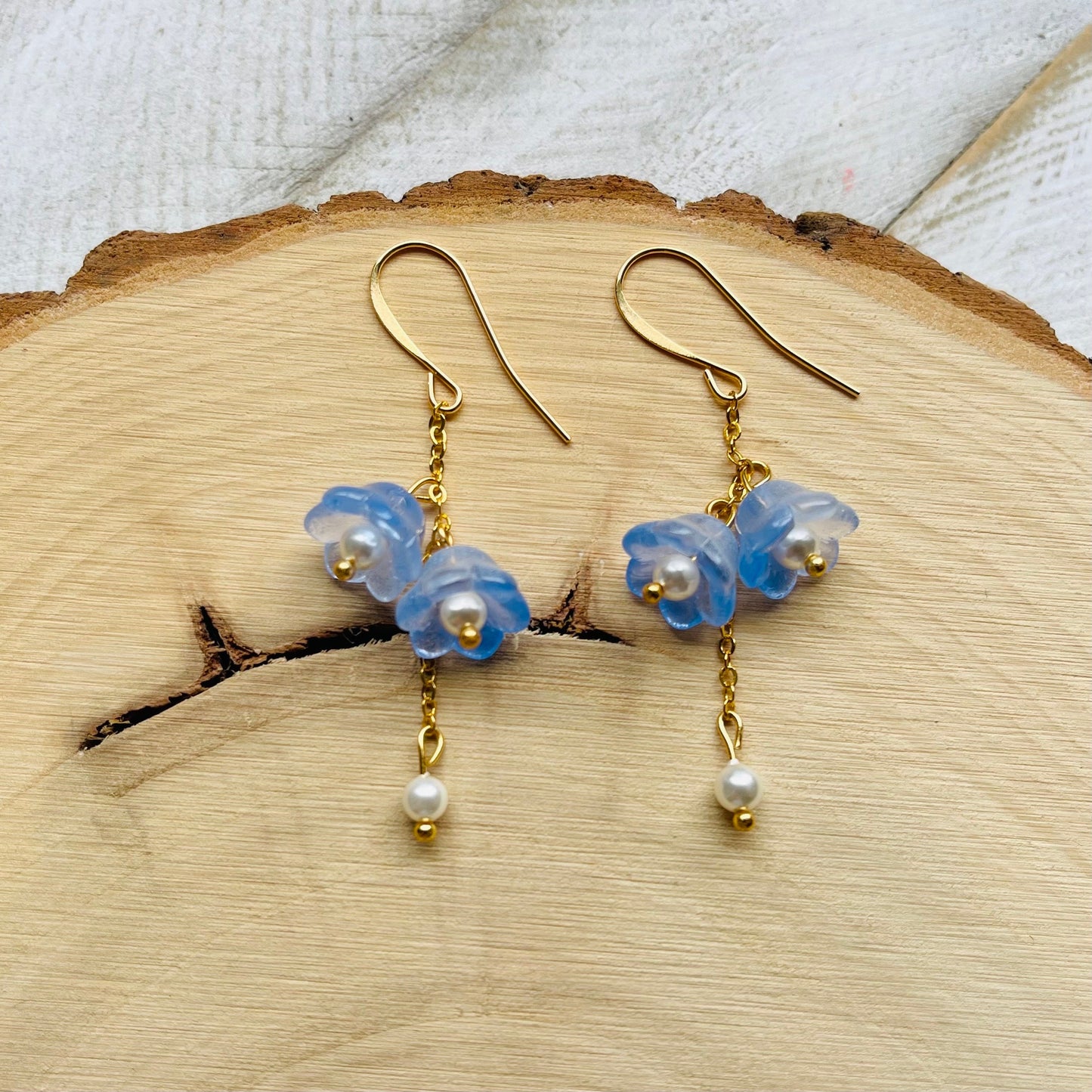 Glass Flower Earrings, Pearl Earrings, Fairycore Earrings, Earrings for Wedding Day, Cottagecore Jewelry, Unique Birthday Gift for Daughter