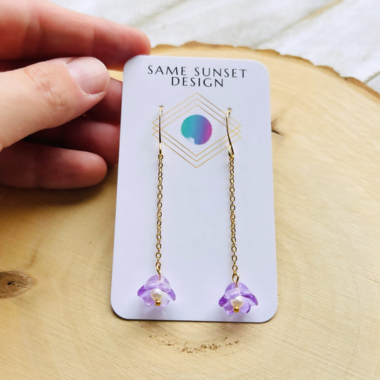 Glass Flower Earrings, Pearl Earrings, Fairycore Earrings, Cottagecore Earrings, Boho Earrings for Mom, Unique Birthday Gift for Best Friend