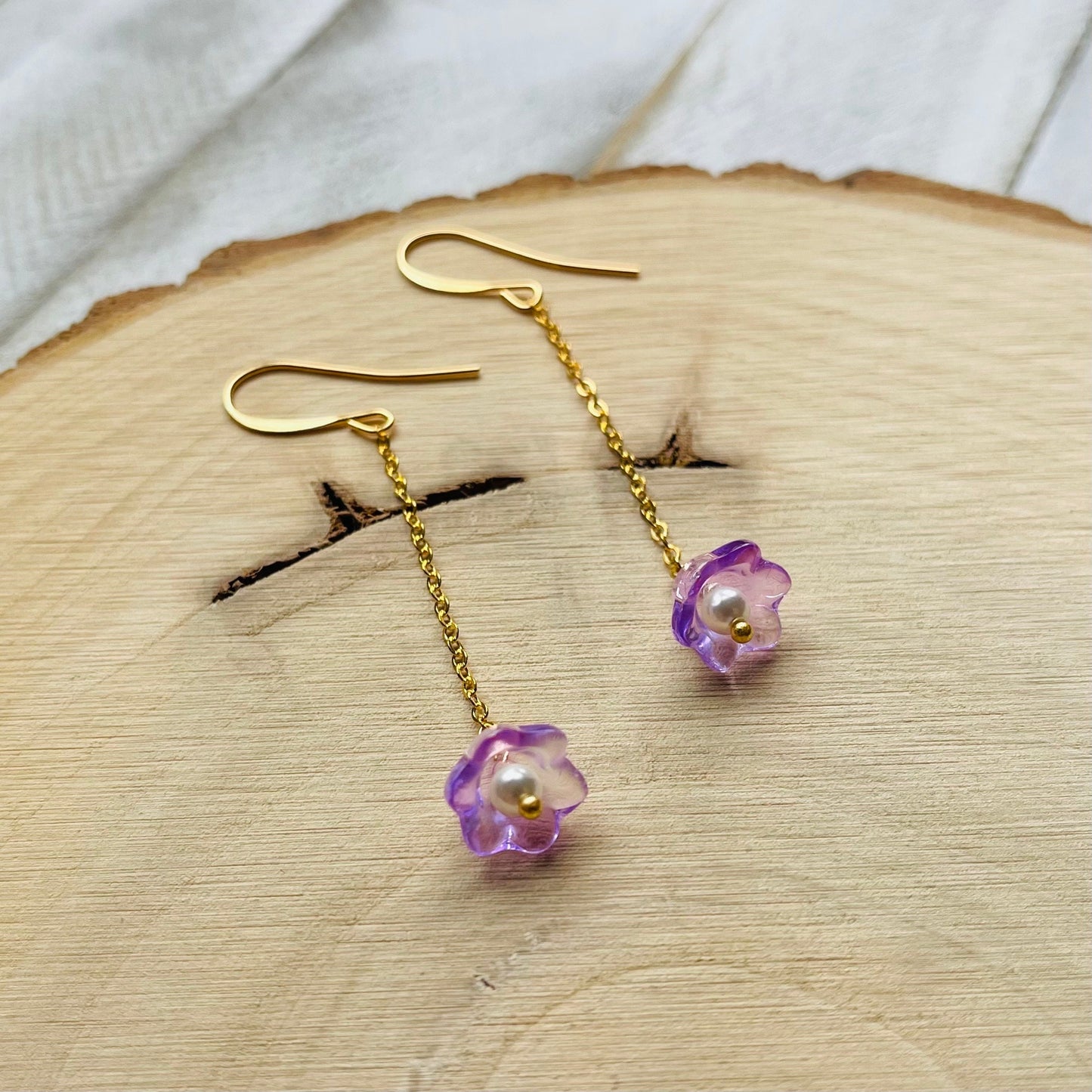 Glass Flower Earrings, Pearl Earrings, Fairycore Earrings, Cottagecore Earrings, Boho Earrings for Mom, Unique Birthday Gift for Best Friend