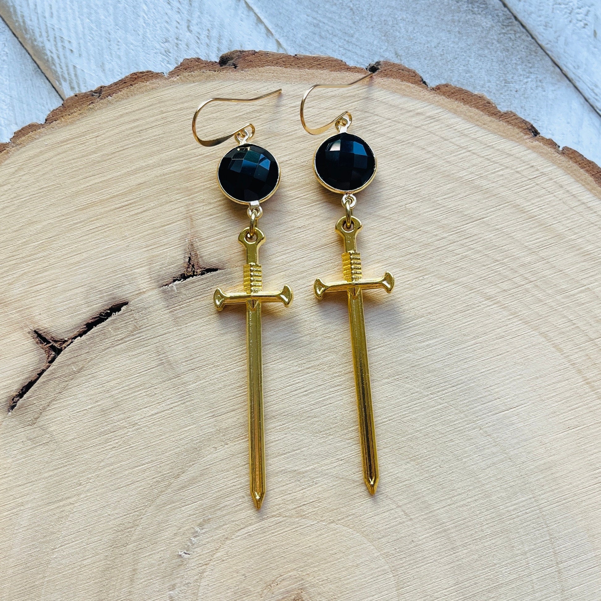 Dagger Earrings, Goth Earrings Dangle, Witchy Earrings, Punk Earrings, Witchy Gifts for Her, Sword Earrings, Unique Gifts for Women, Gold