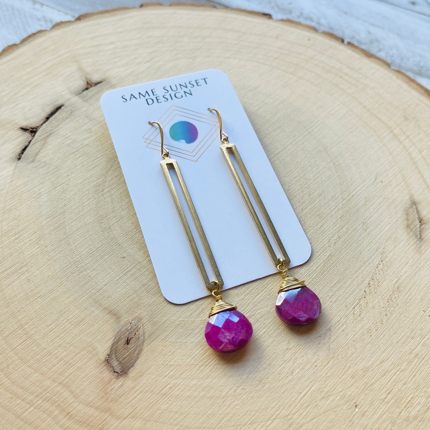 Moonstone Earrings Dangle, Pink Earrings, Geometric Earrings Dangle, Statement Earrings Boho, Wanderlust Jewelry, Unique Gifts for Women