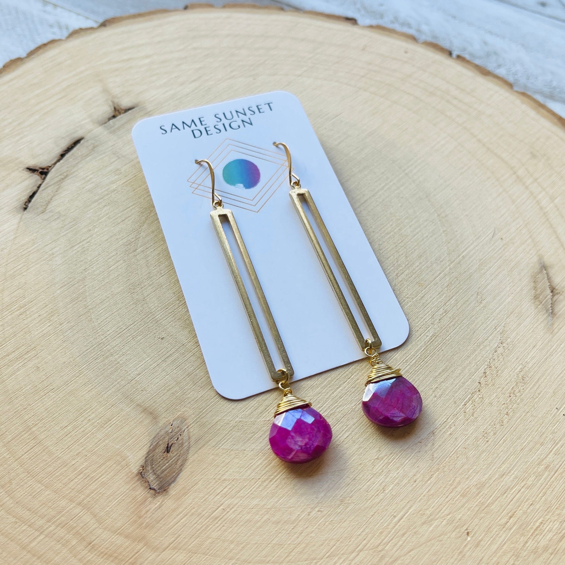 Moonstone Earrings Dangle, Pink Earrings, Geometric Earrings Dangle, Statement Earrings Boho, Wanderlust Jewelry, Unique Gifts for Women