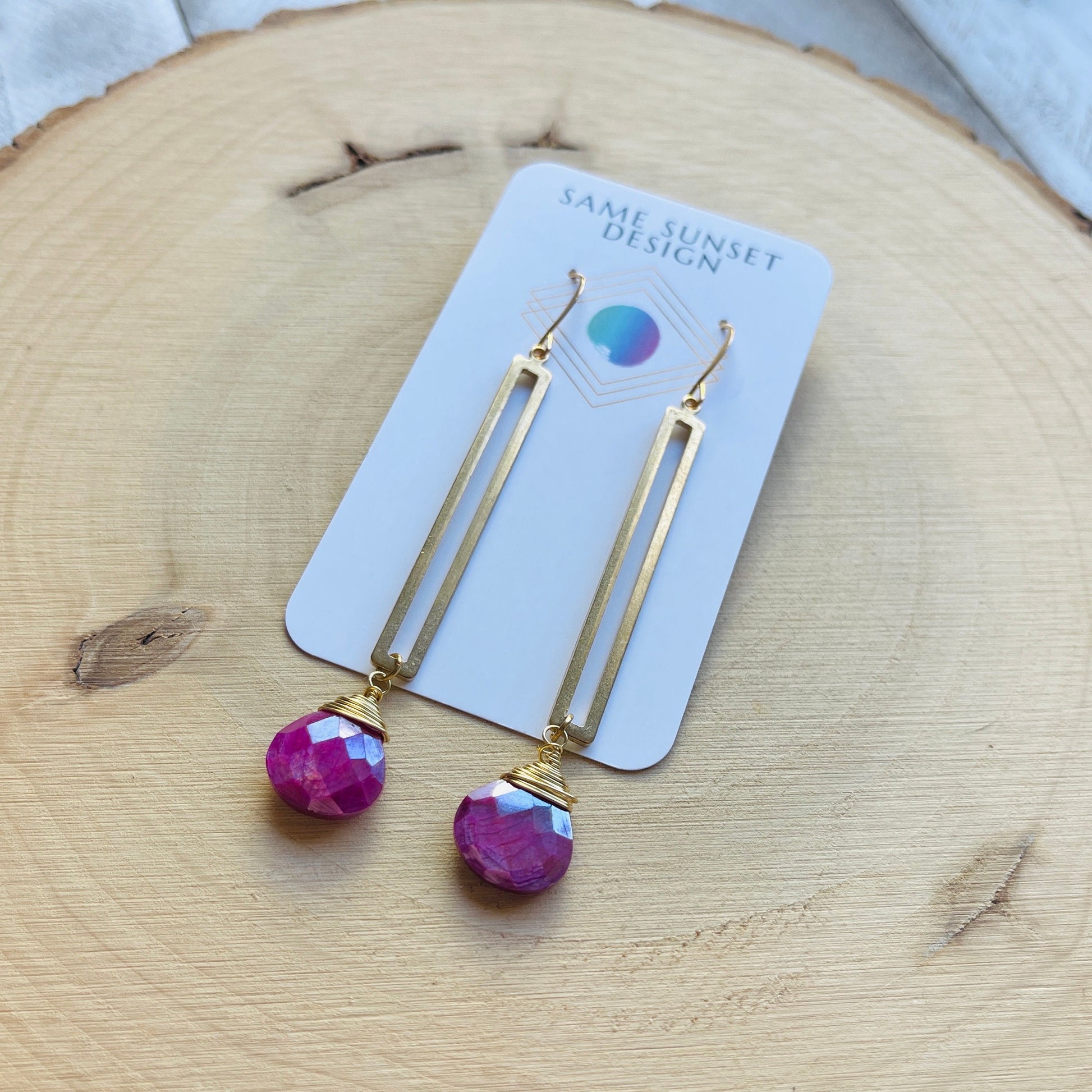 Moonstone Earrings Dangle, Pink Earrings, Geometric Earrings Dangle, Statement Earrings Boho, Wanderlust Jewelry, Unique Gifts for Women