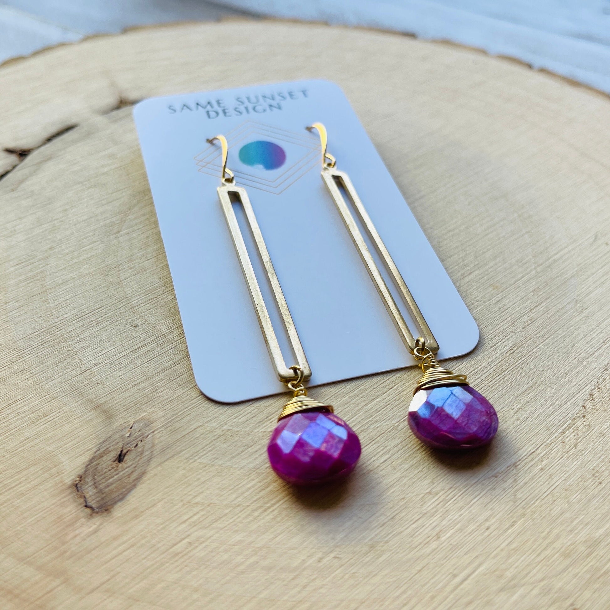Moonstone Earrings Dangle, Pink Earrings, Geometric Earrings Dangle, Statement Earrings Boho, Wanderlust Jewelry, Unique Gifts for Women