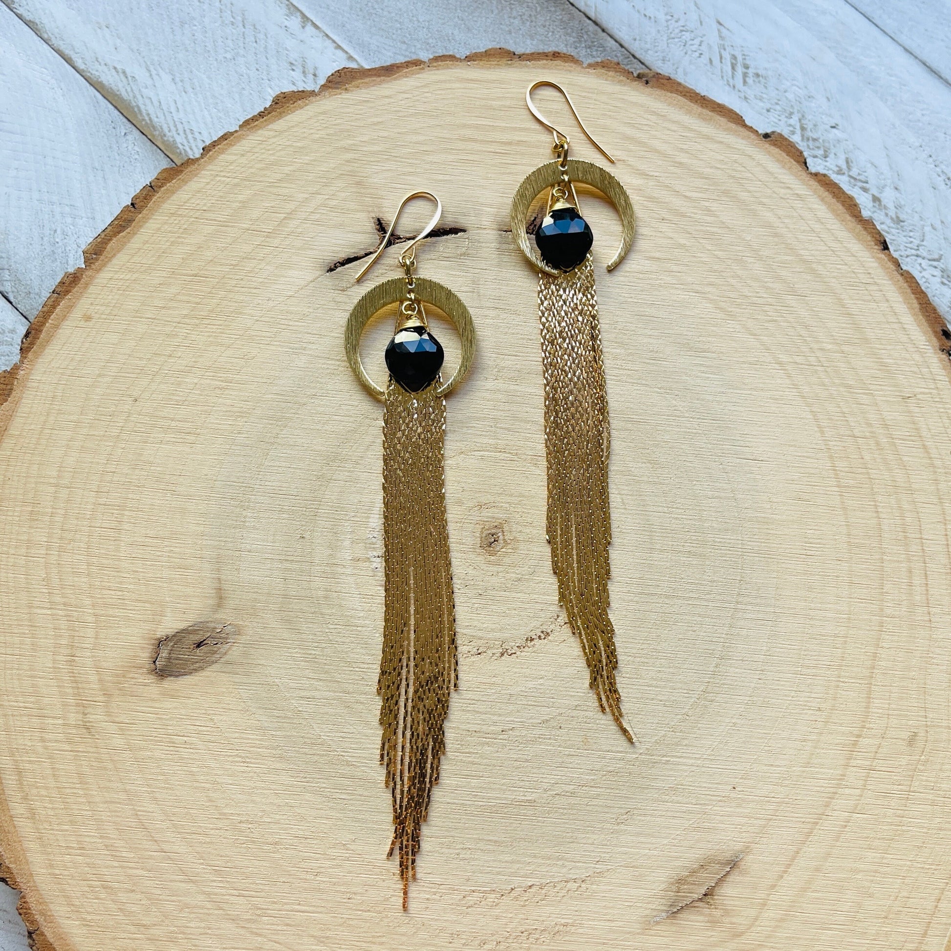 Onyx Earrings Dangle, Fringe Earrings, Witchy Earrings, Wanderlust Jewelry, Moon Jewelry, Statement Earrings Boho, Unique Gifts for Women