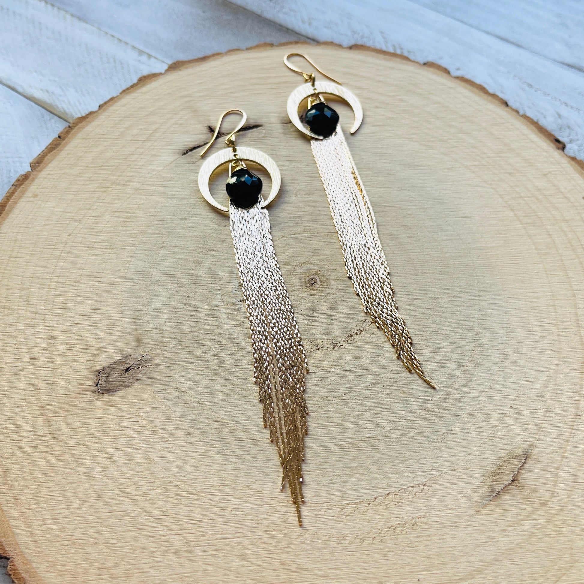 Onyx Earrings Dangle, Fringe Earrings, Witchy Earrings, Wanderlust Jewelry, Moon Jewelry, Statement Earrings Boho, Unique Gifts for Women