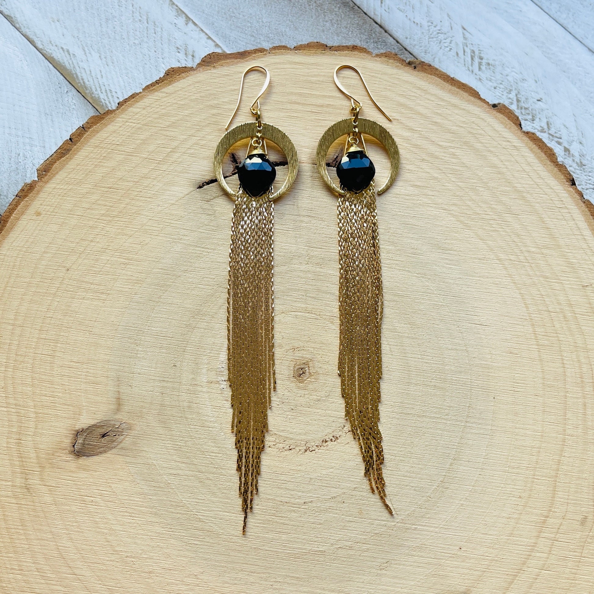 Onyx Earrings Dangle, Fringe Earrings, Witchy Earrings, Wanderlust Jewelry, Moon Jewelry, Statement Earrings Boho, Unique Gifts for Women