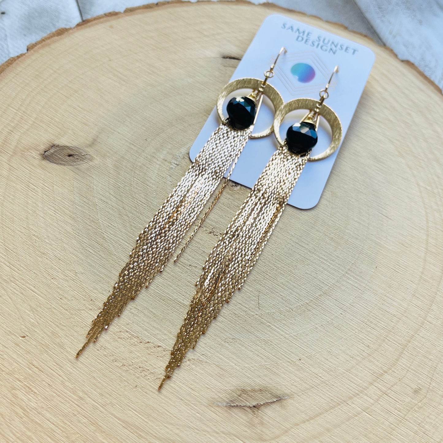 Onyx Earrings Dangle, Fringe Earrings, Witchy Earrings, Wanderlust Jewelry, Moon Jewelry, Statement Earrings Boho, Unique Gifts for Women
