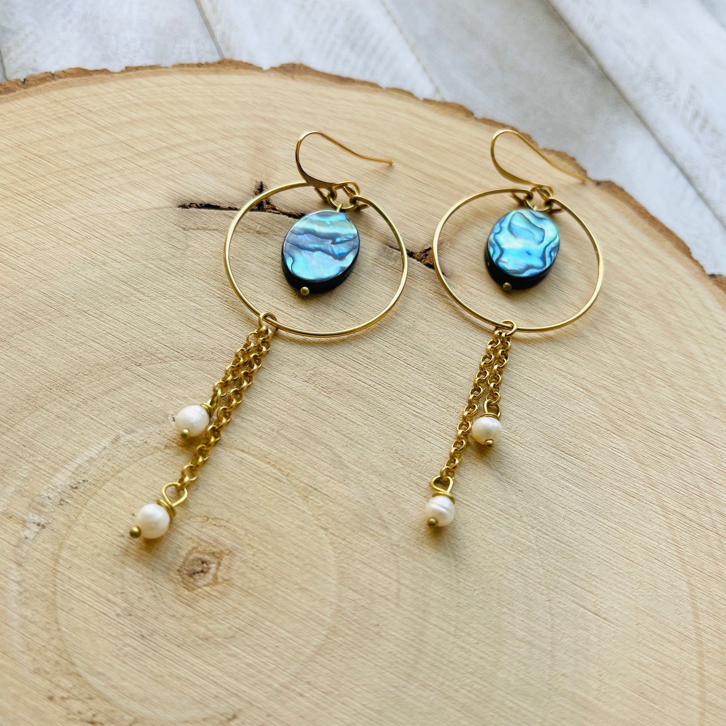 Abalone Earrings, Pearl Earrings, Boho Earrings, Witchy Earrings, Wanderlust Jewelry, Unique Gifts for Sister, Western Earrings Dangle