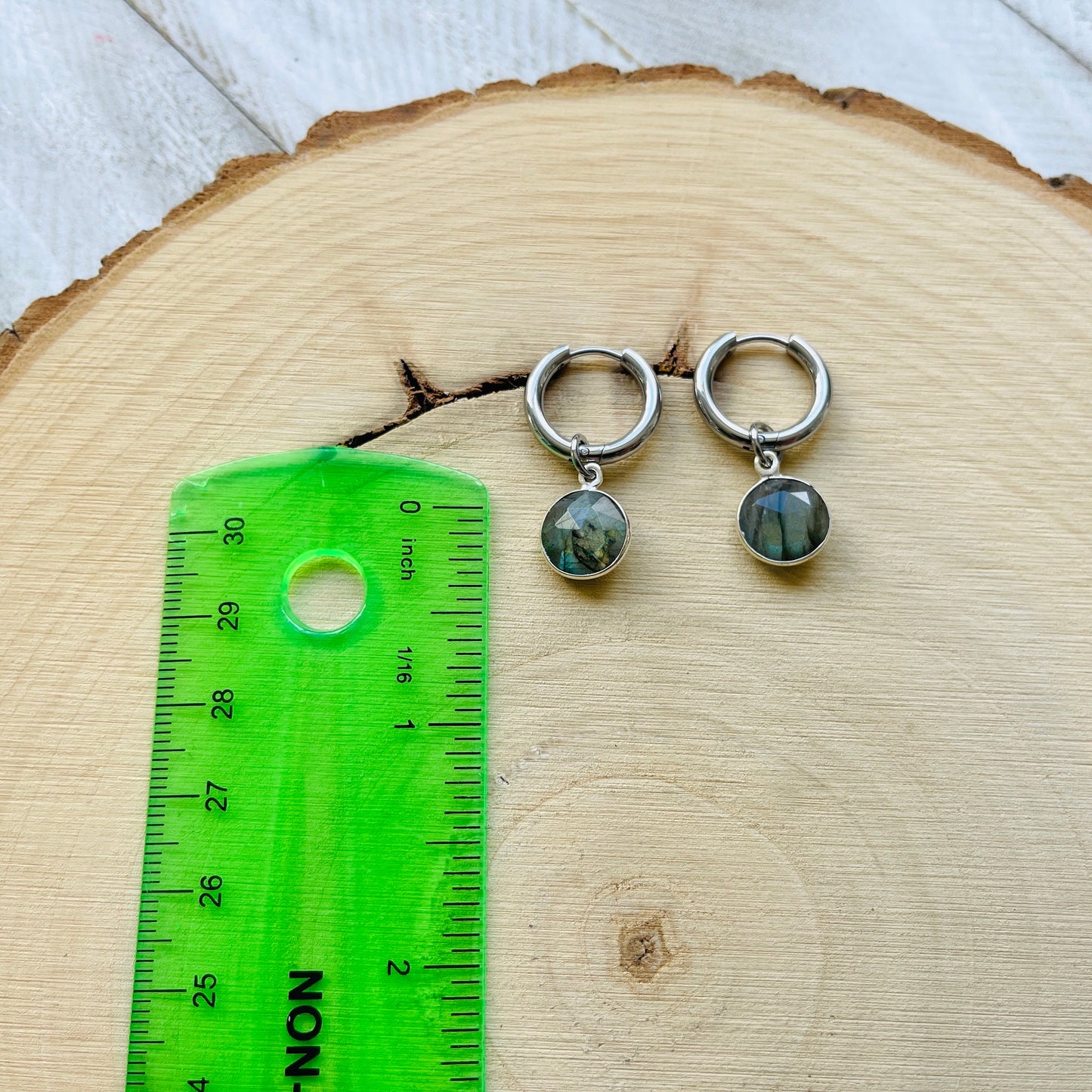 Labradorite Earrings, Huggie Hoop Earrings, Goth Earrings, Punk Earrings, Witchy Earrings, Best Friend Birthday Gift, Trendy Jewelry 2024