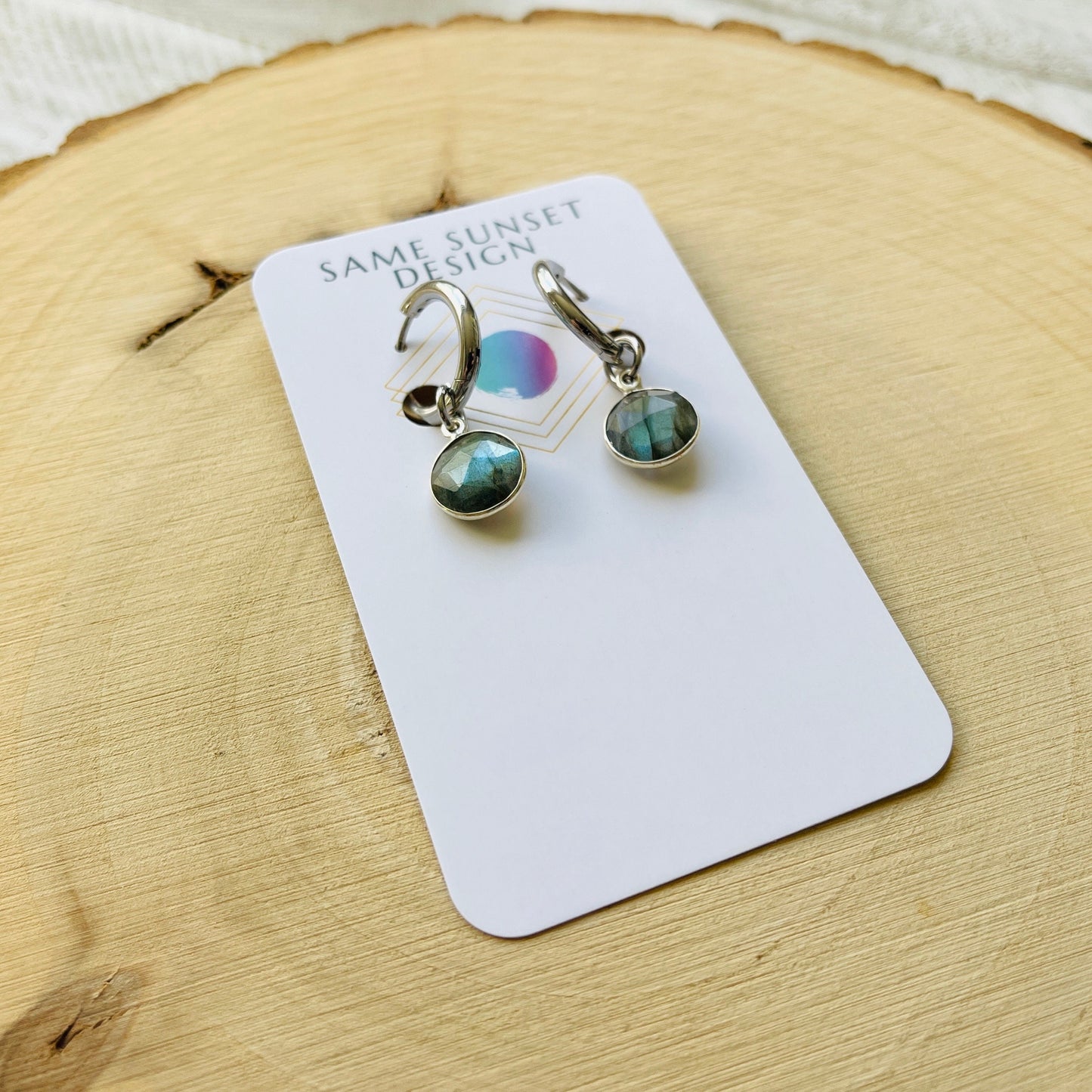 Labradorite Earrings, Huggie Hoop Earrings, Goth Earrings, Punk Earrings, Witchy Earrings, Best Friend Birthday Gift, Trendy Jewelry 2024