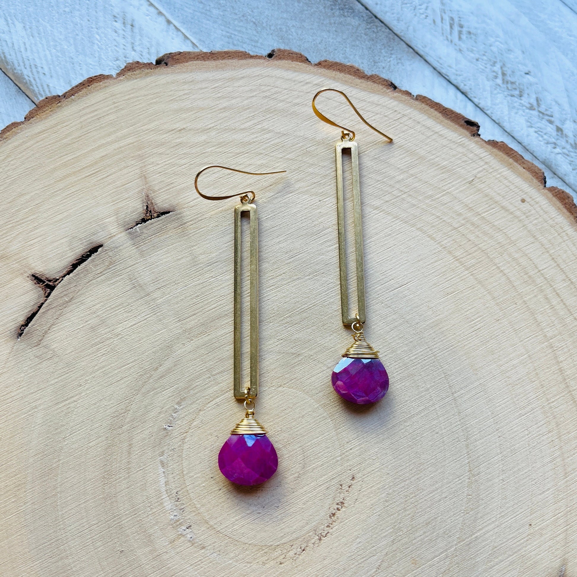 Moonstone Earrings Dangle, Pink Earrings, Geometric Earrings Dangle, Statement Earrings Boho, Wanderlust Jewelry, Unique Gifts for Women