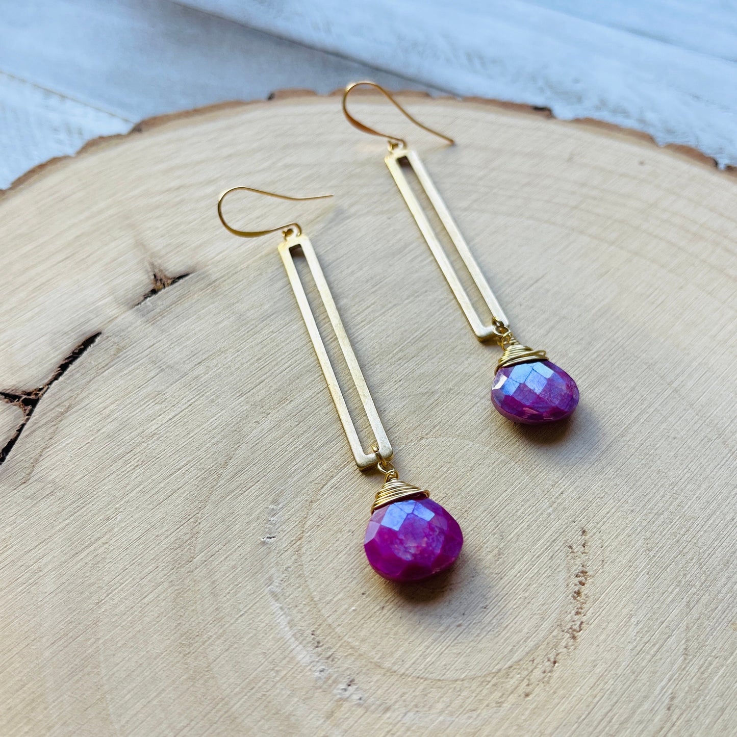 Moonstone Earrings Dangle, Pink Earrings, Geometric Earrings Dangle, Statement Earrings Boho, Wanderlust Jewelry, Unique Gifts for Women