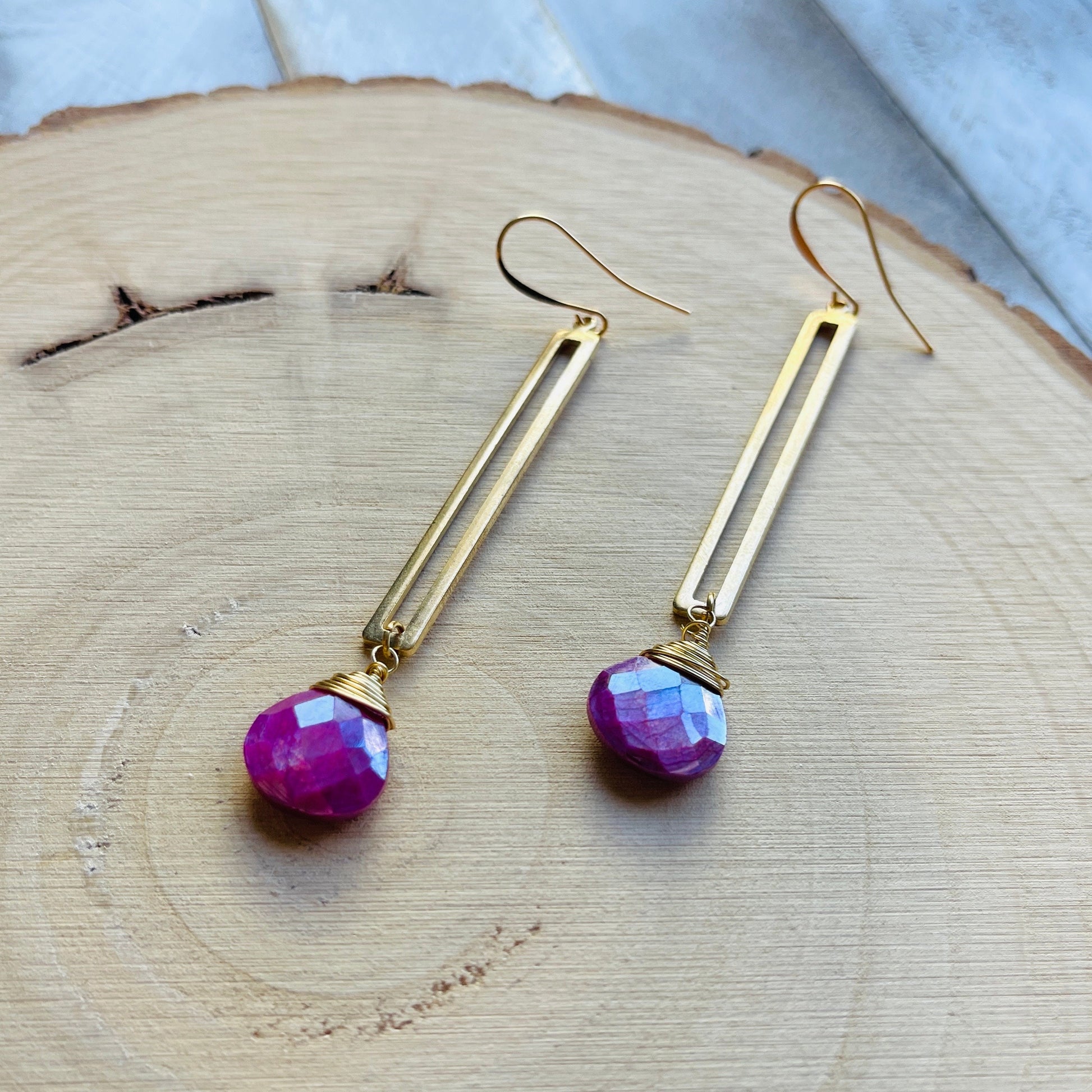 Moonstone Earrings Dangle, Pink Earrings, Geometric Earrings Dangle, Statement Earrings Boho, Wanderlust Jewelry, Unique Gifts for Women