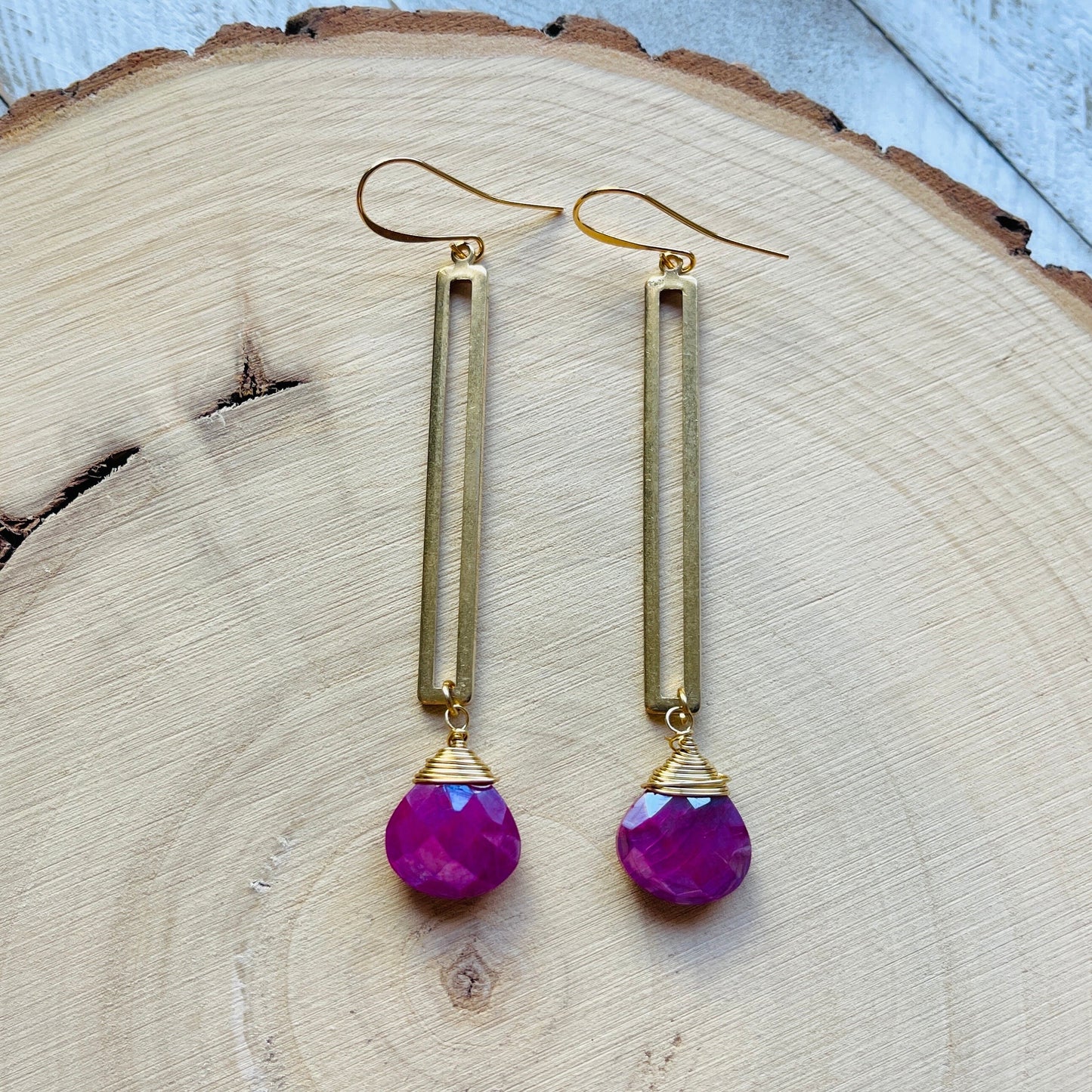 Moonstone Earrings Dangle, Pink Earrings, Geometric Earrings Dangle, Statement Earrings Boho, Wanderlust Jewelry, Unique Gifts for Women