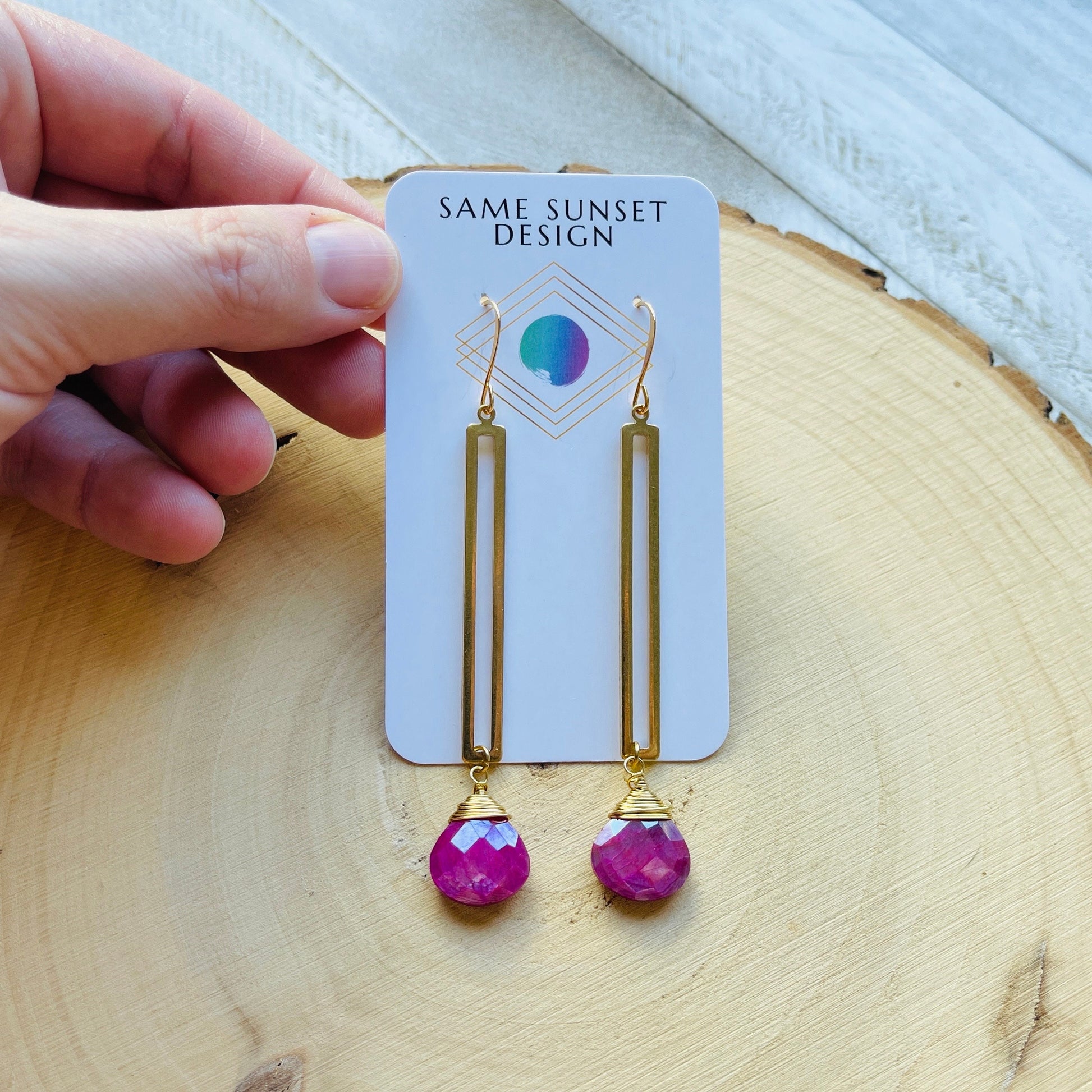 Moonstone Earrings Dangle, Pink Earrings, Geometric Earrings Dangle, Statement Earrings Boho, Wanderlust Jewelry, Unique Gifts for Women