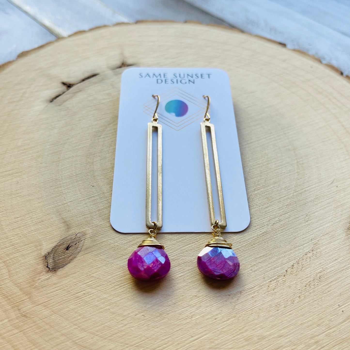 Moonstone Earrings Dangle, Pink Earrings, Geometric Earrings Dangle, Statement Earrings Boho, Wanderlust Jewelry, Unique Gifts for Women