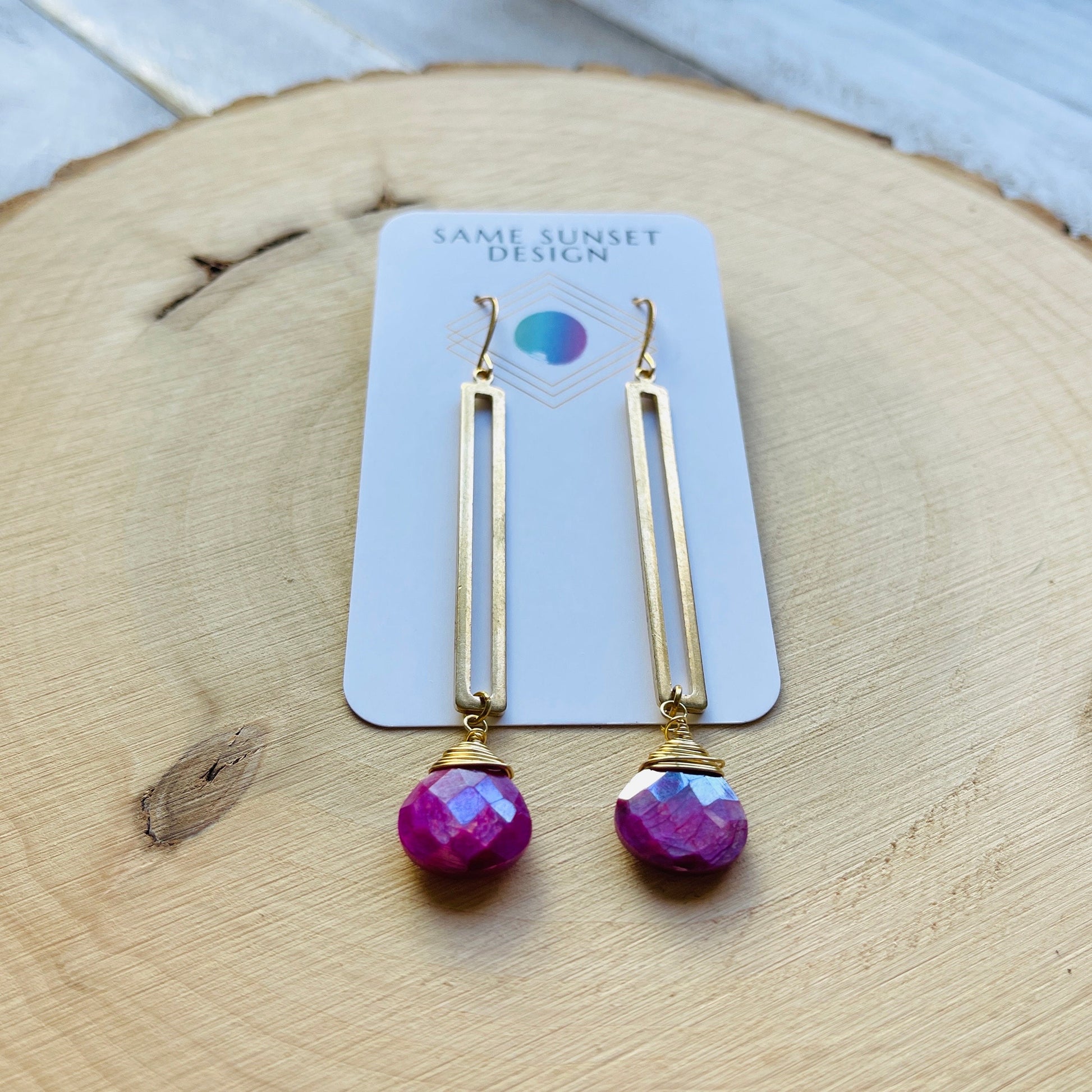 Moonstone Earrings Dangle, Pink Earrings, Geometric Earrings Dangle, Statement Earrings Boho, Wanderlust Jewelry, Unique Gifts for Women