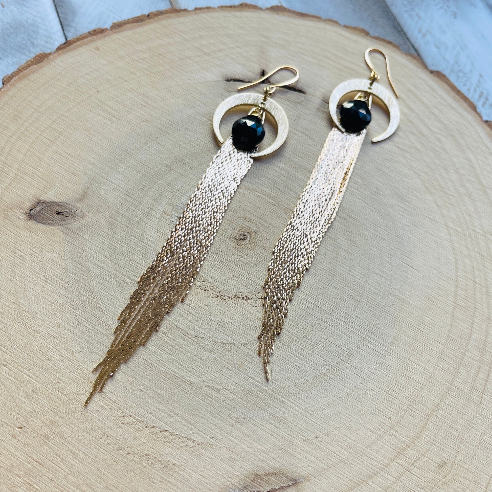 Onyx Earrings Dangle, Fringe Earrings, Witchy Earrings, Wanderlust Jewelry, Moon Jewelry, Statement Earrings Boho, Unique Gifts for Women