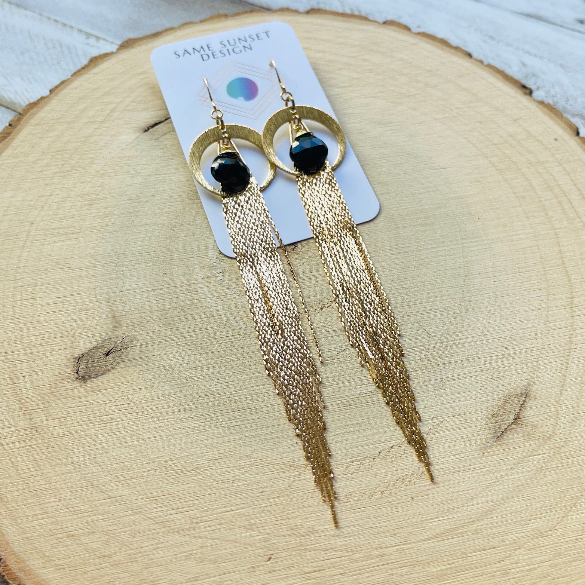 Onyx Earrings Dangle, Fringe Earrings, Witchy Earrings, Wanderlust Jewelry, Moon Jewelry, Statement Earrings Boho, Unique Gifts for Women