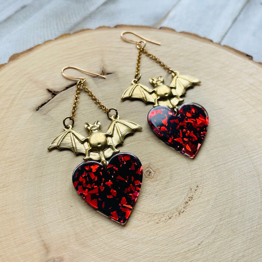 Bat Earrings, Punk Earrings, Goth Earrings Dangle, Geometric Earrings, Witchy Earrings, Heart Jewelry, Galentines Day Gifts for Best Friend