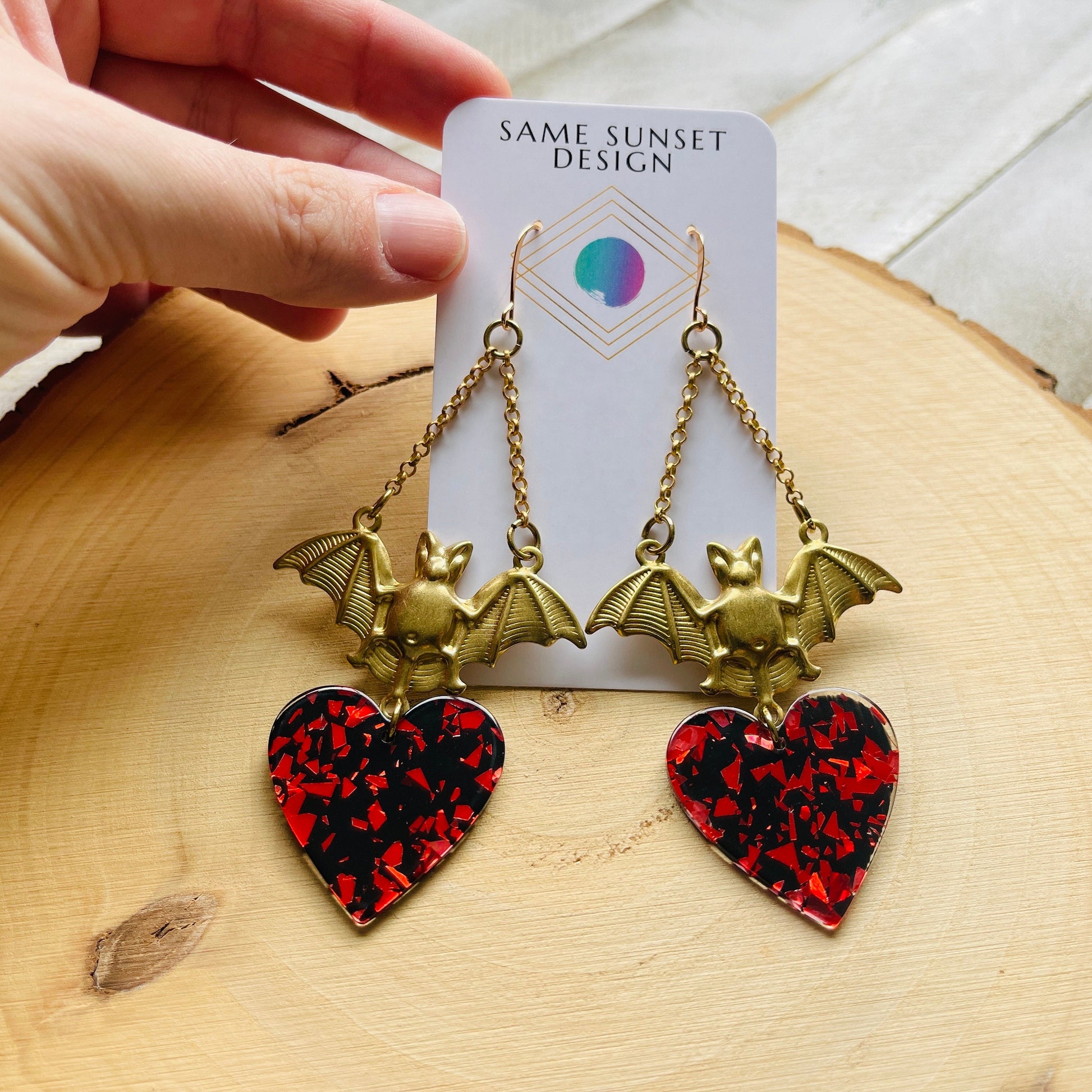 Bat Earrings, Punk Earrings, Goth Earrings Dangle, Geometric Earrings, Witchy Earrings, Heart Jewelry, Galentines Day Gifts for Best Friend
